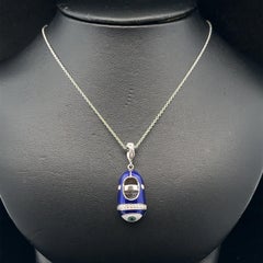 14k White Gold Diamond Blue White Enamel Work Evil Eye Baby Shoe Pendant Chain