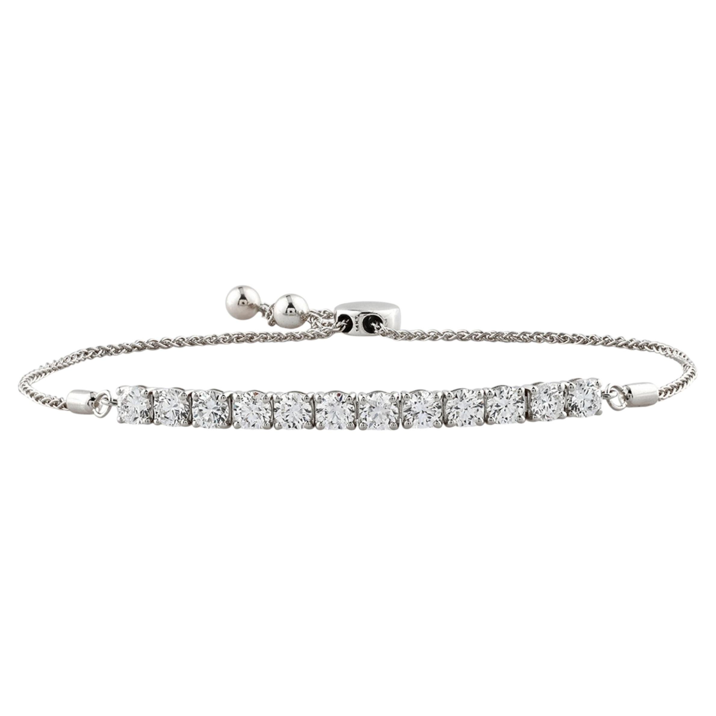 Bracciale tennis tipo bolo in oro bianco 14 carati con diamanti, 2,22 carati, certificato IGI
