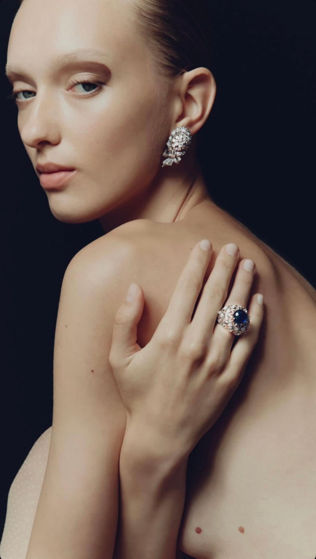 14K Weißgold Diamant-Bogen-Ohrringe (Brillantschliff)