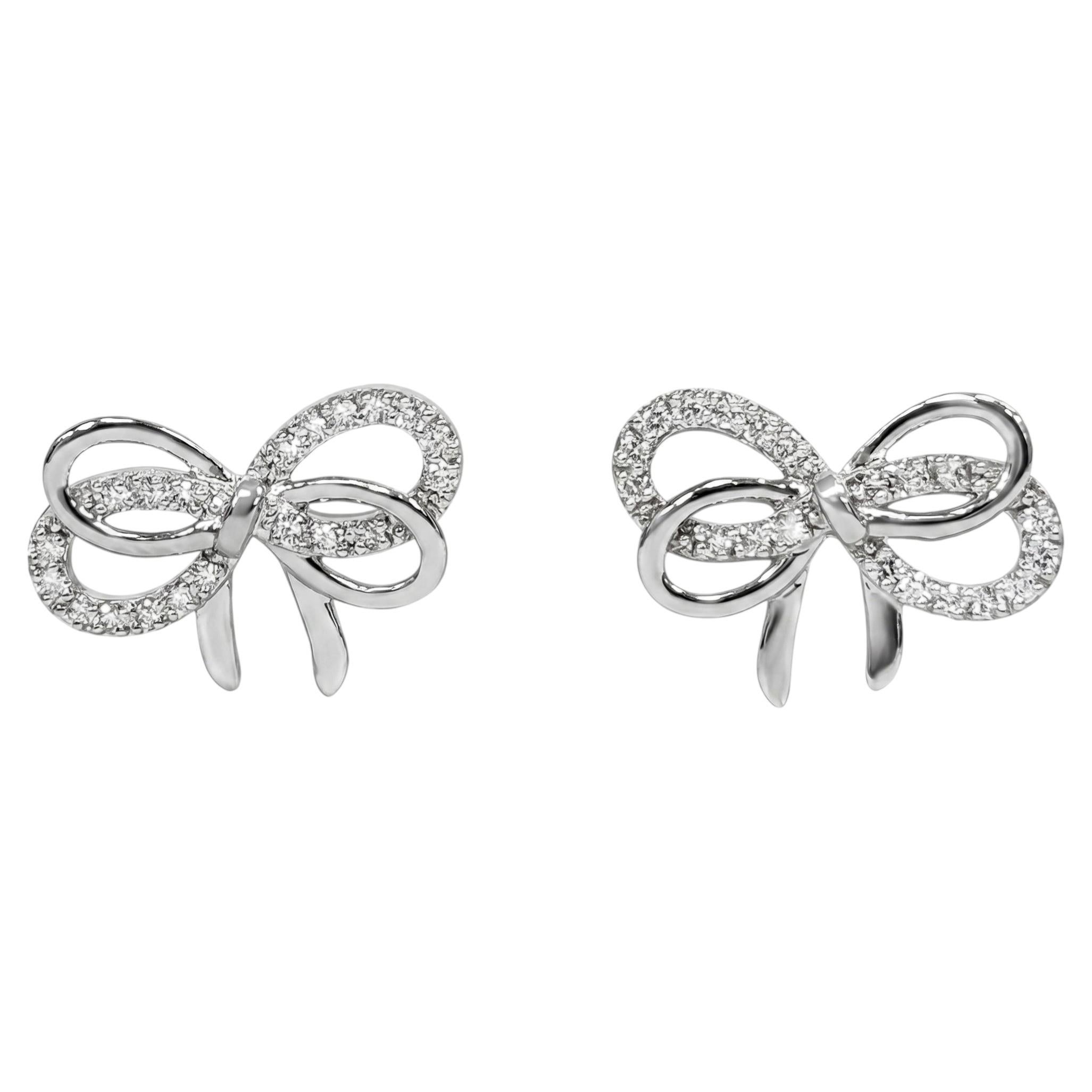 14K White Gold Diamond Bow Earrings
