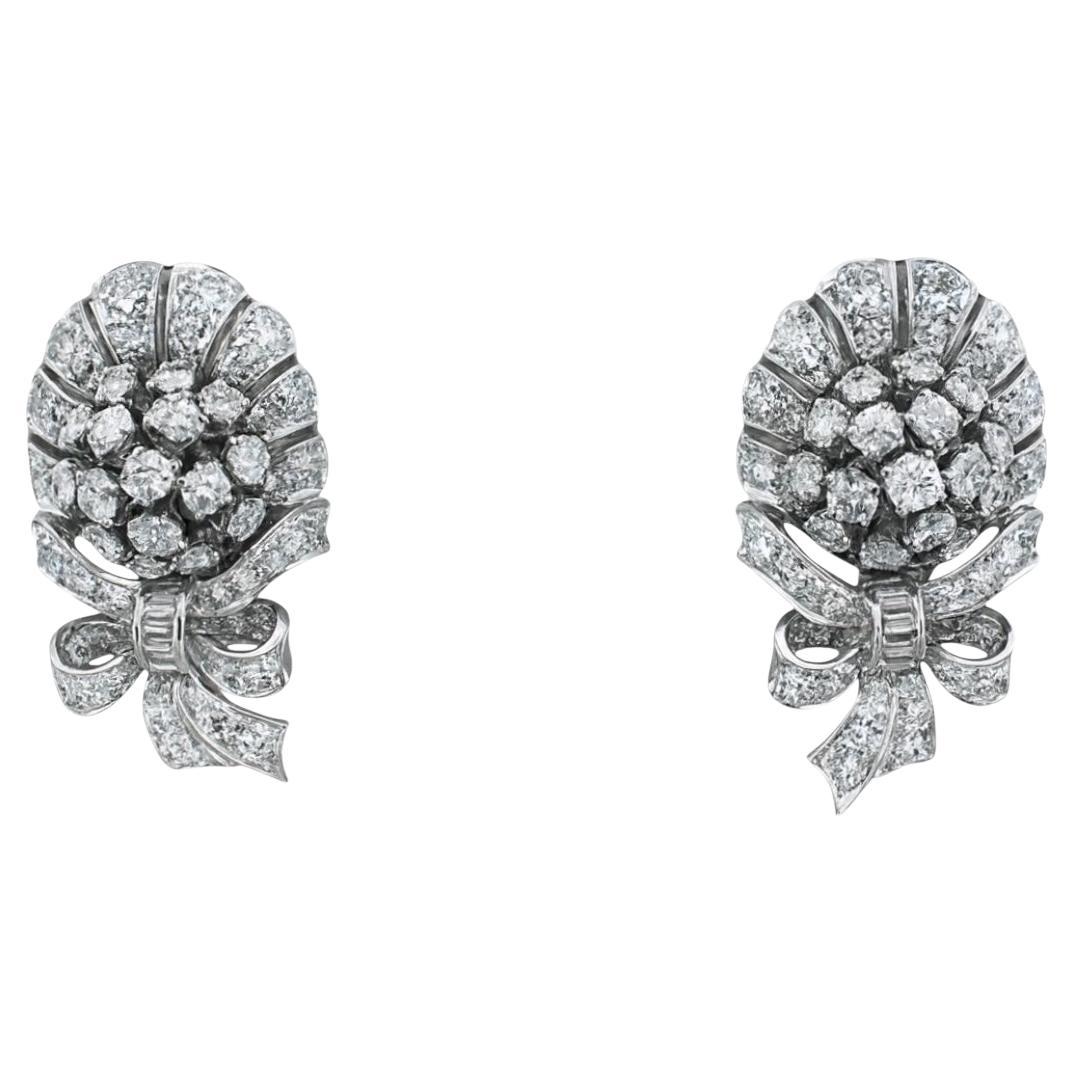 14K White Gold Diamond Bow Earrings