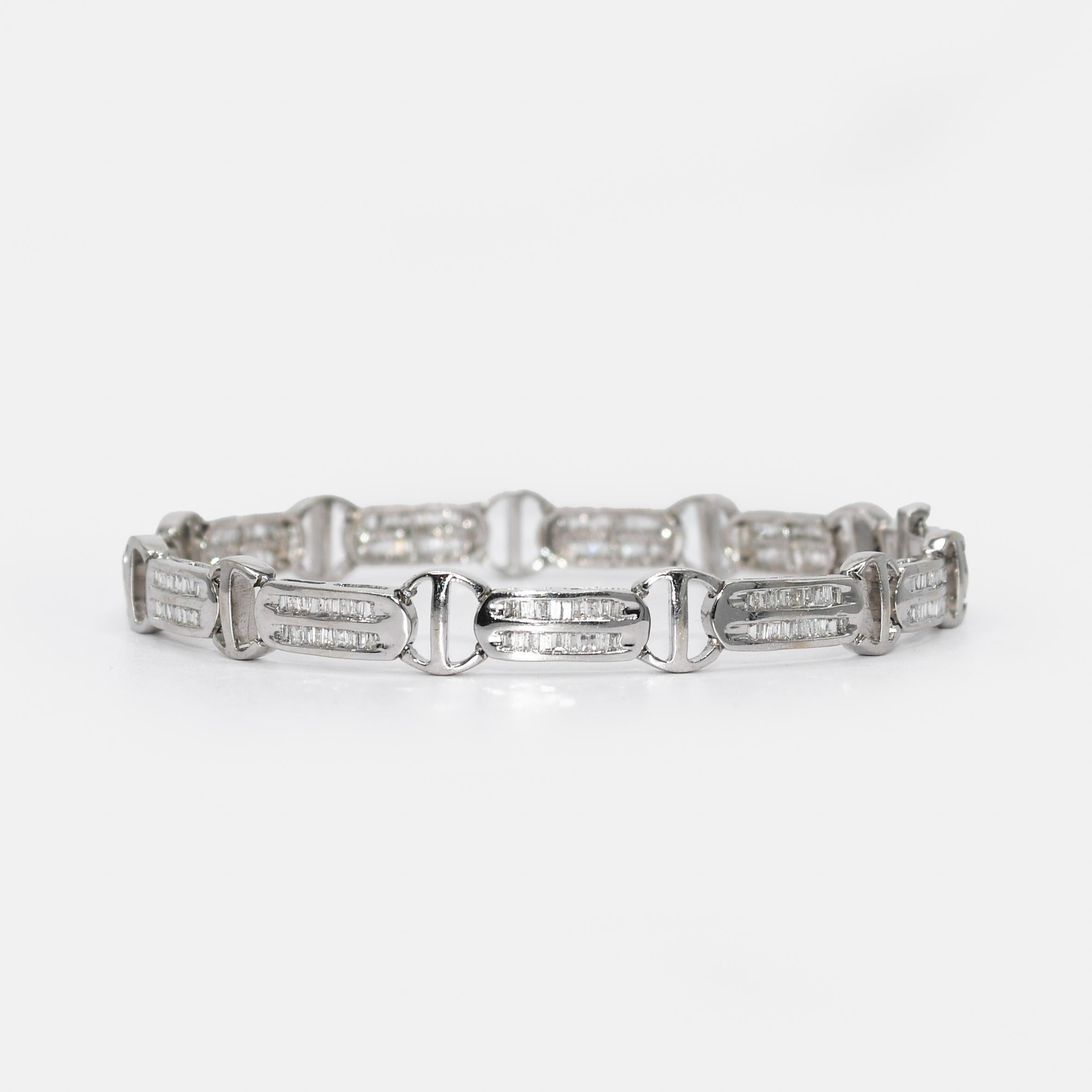 Women's or Men's 14K White Gold Diamond Bracelet 1.50tdw, 14.3g For Sale