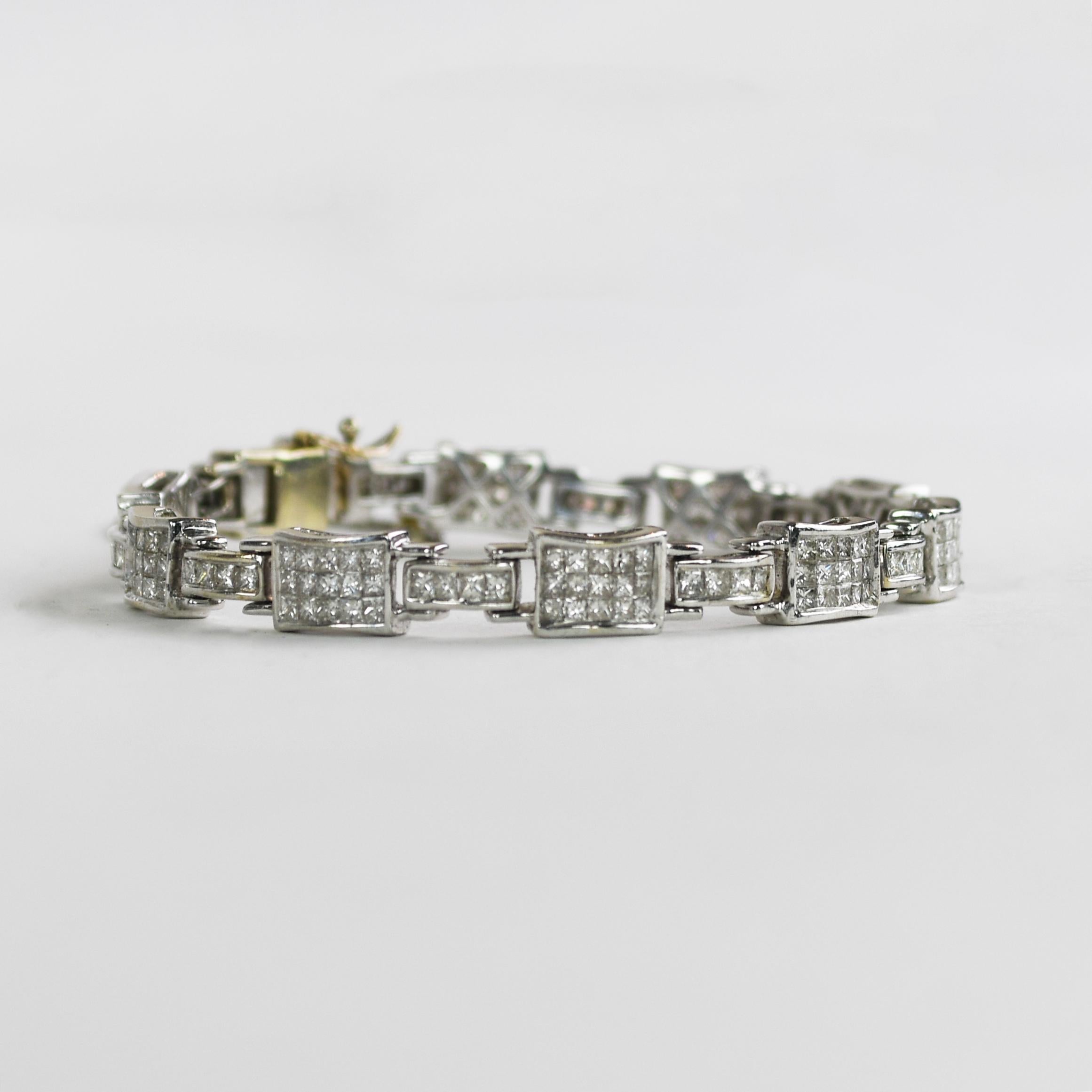 Princess Cut 14K White Gold Diamond Bracelet 5.5ct For Sale