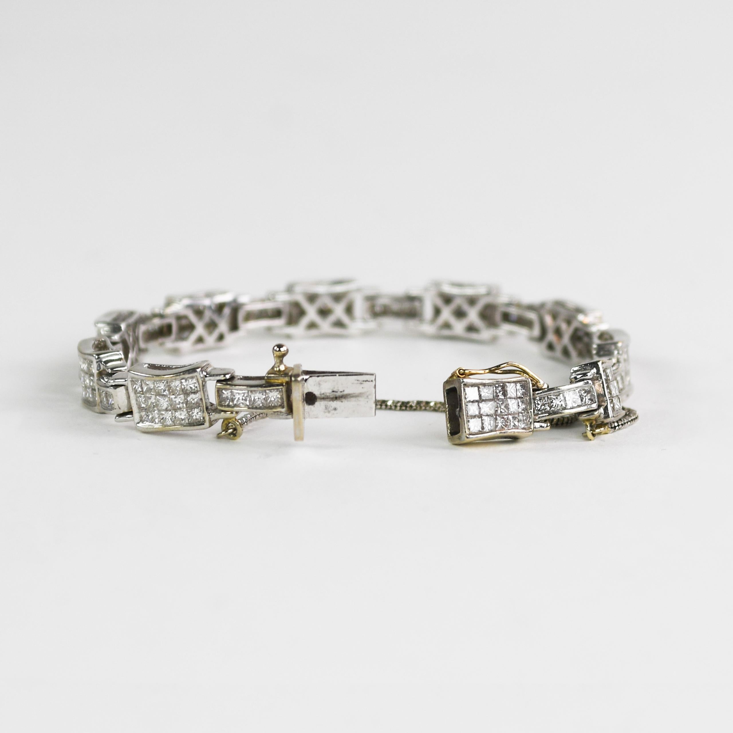 Women's or Men's 14K White Gold Diamond Bracelet 5.5ct For Sale