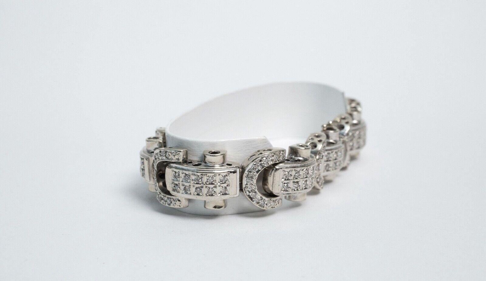Taille ronde Bracelet en or blanc 14k avec diamants, 9.0 pouces - 70.6g en vente