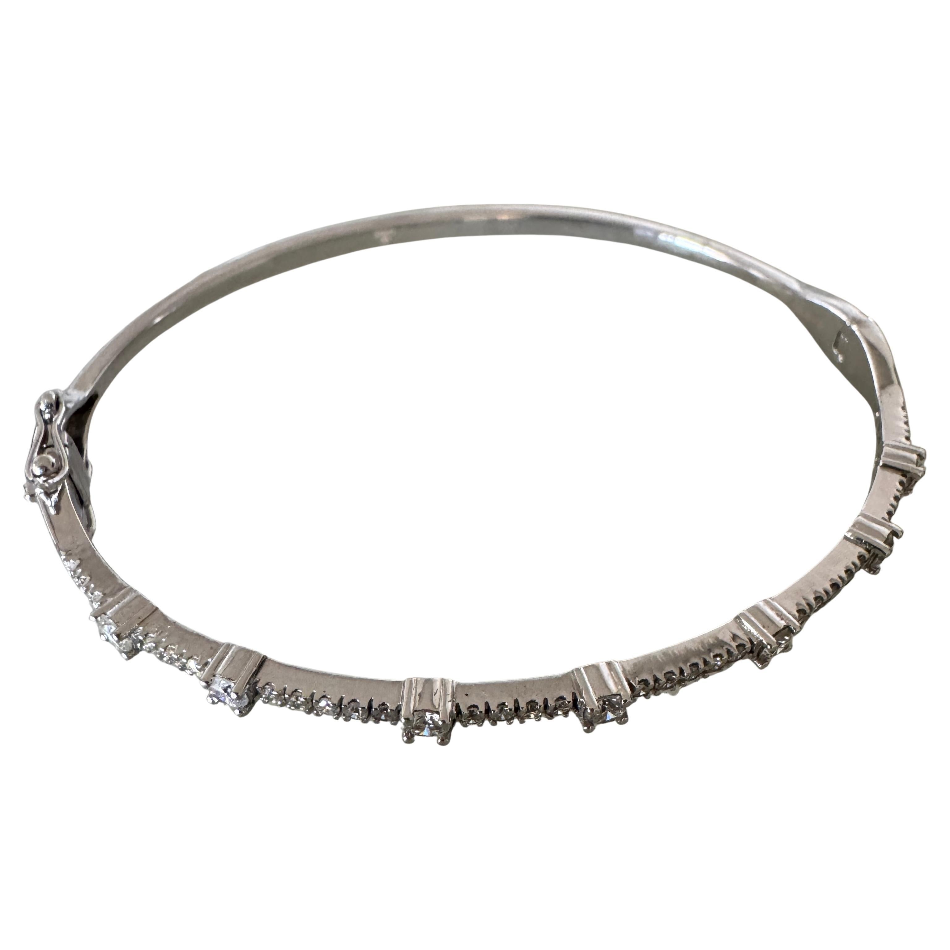14K White Gold Diamond Bangle Bracelet
