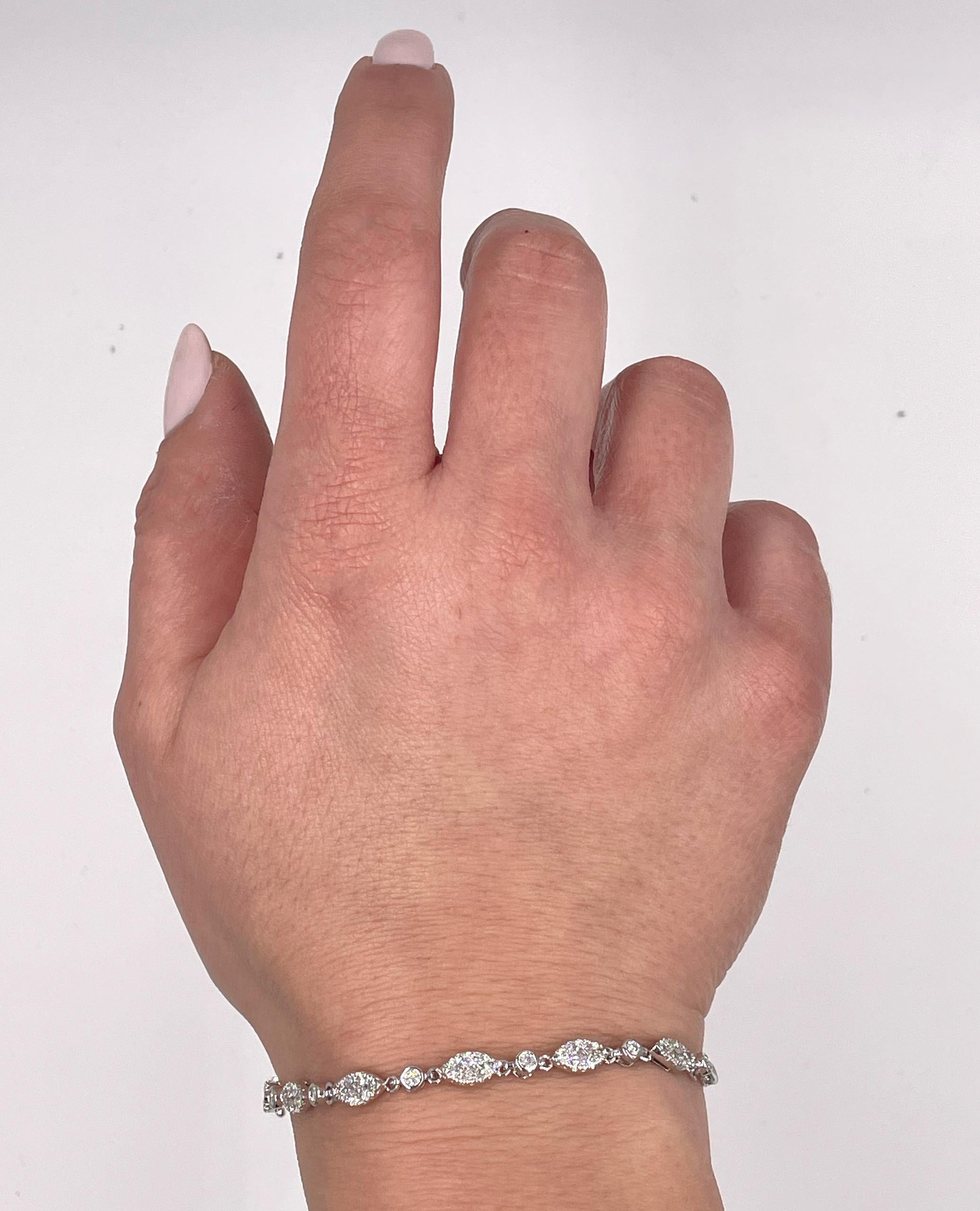 Round Cut 14K White Gold Diamond Bracelet with Double Safety Lock For Sale