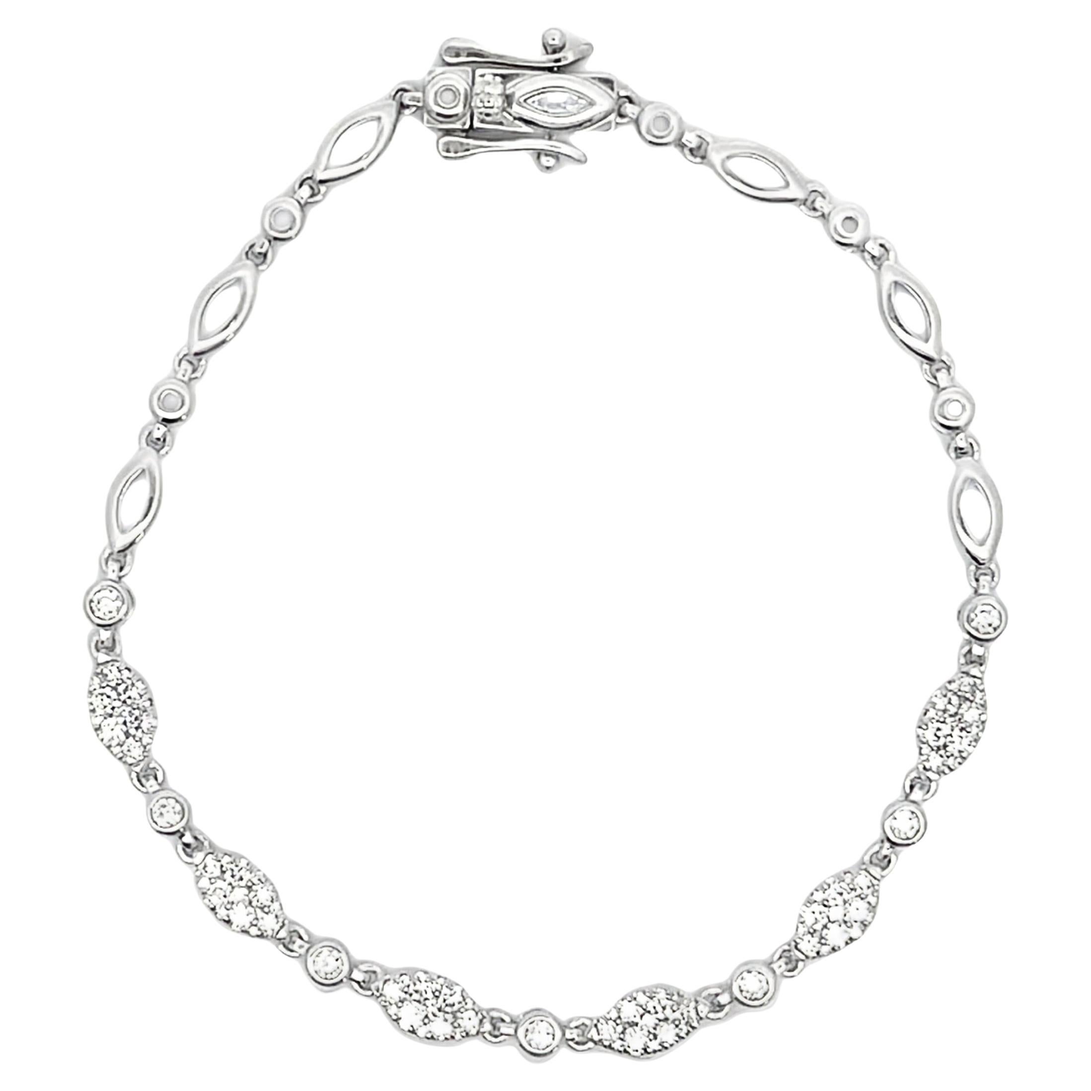 14K White Gold Diamond Bracelet with Double Safety Lock For Sale