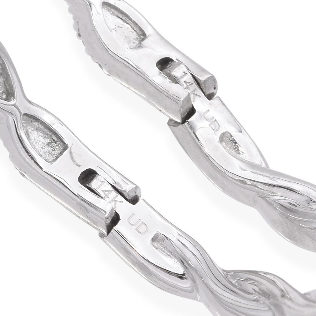 14k White Gold Diamond Braided Oval Hoop Earrings For Sale 1