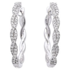14k White Gold Diamond Braided Oval Hoop Earrings