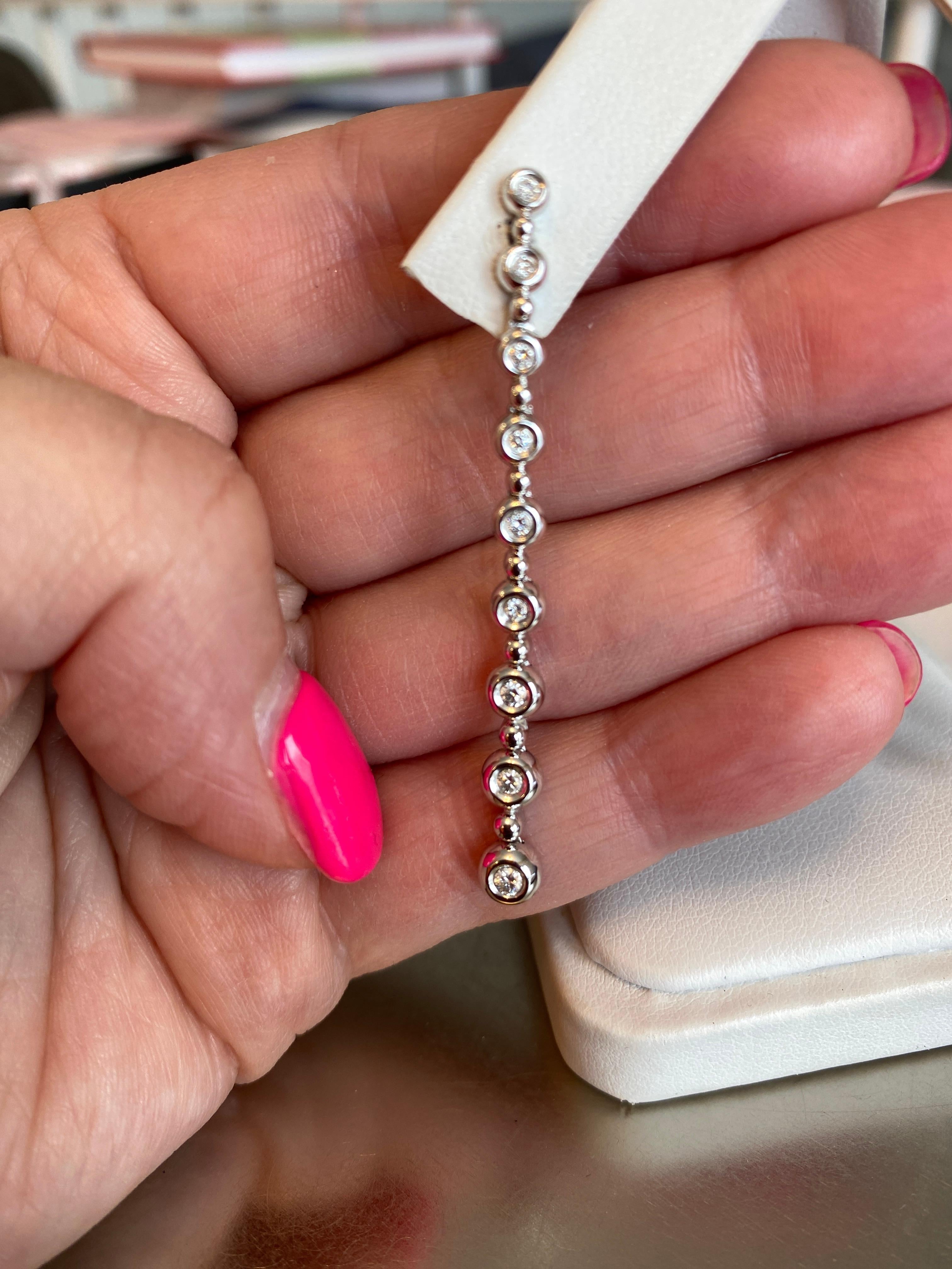 Women's 14k White Gold Diamond Bubble Drop Earrings, 'Vintage'