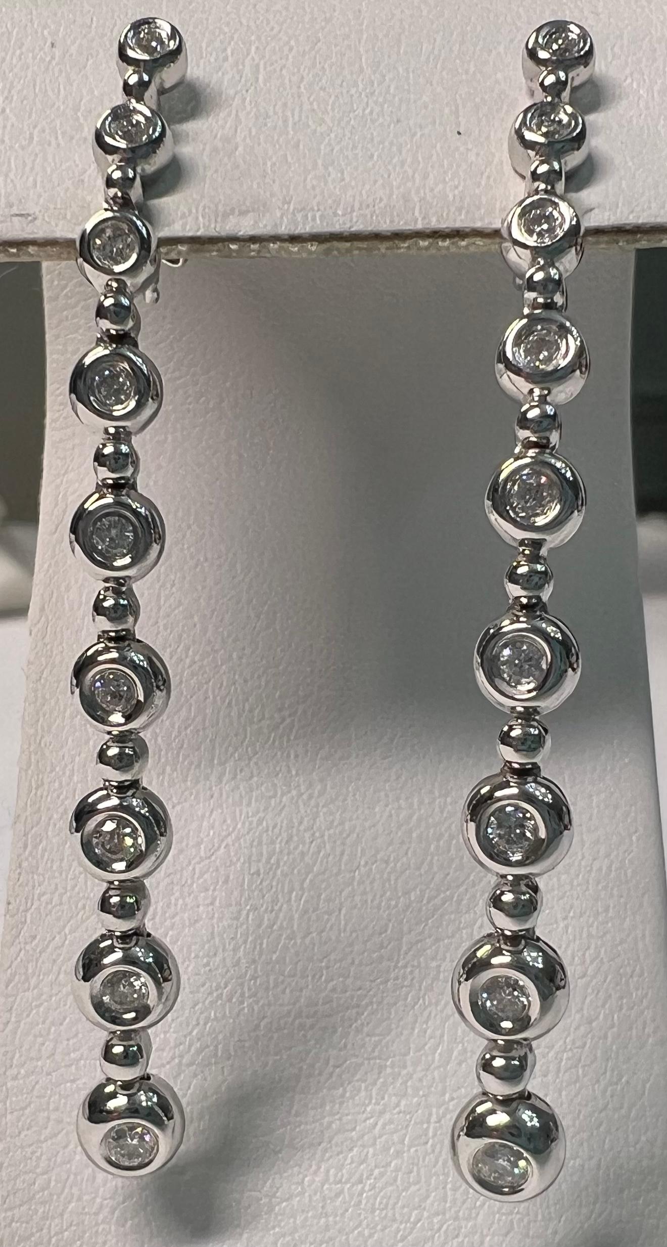 14k White Gold Diamond Bubble Drop Earrings, 'Vintage' 2