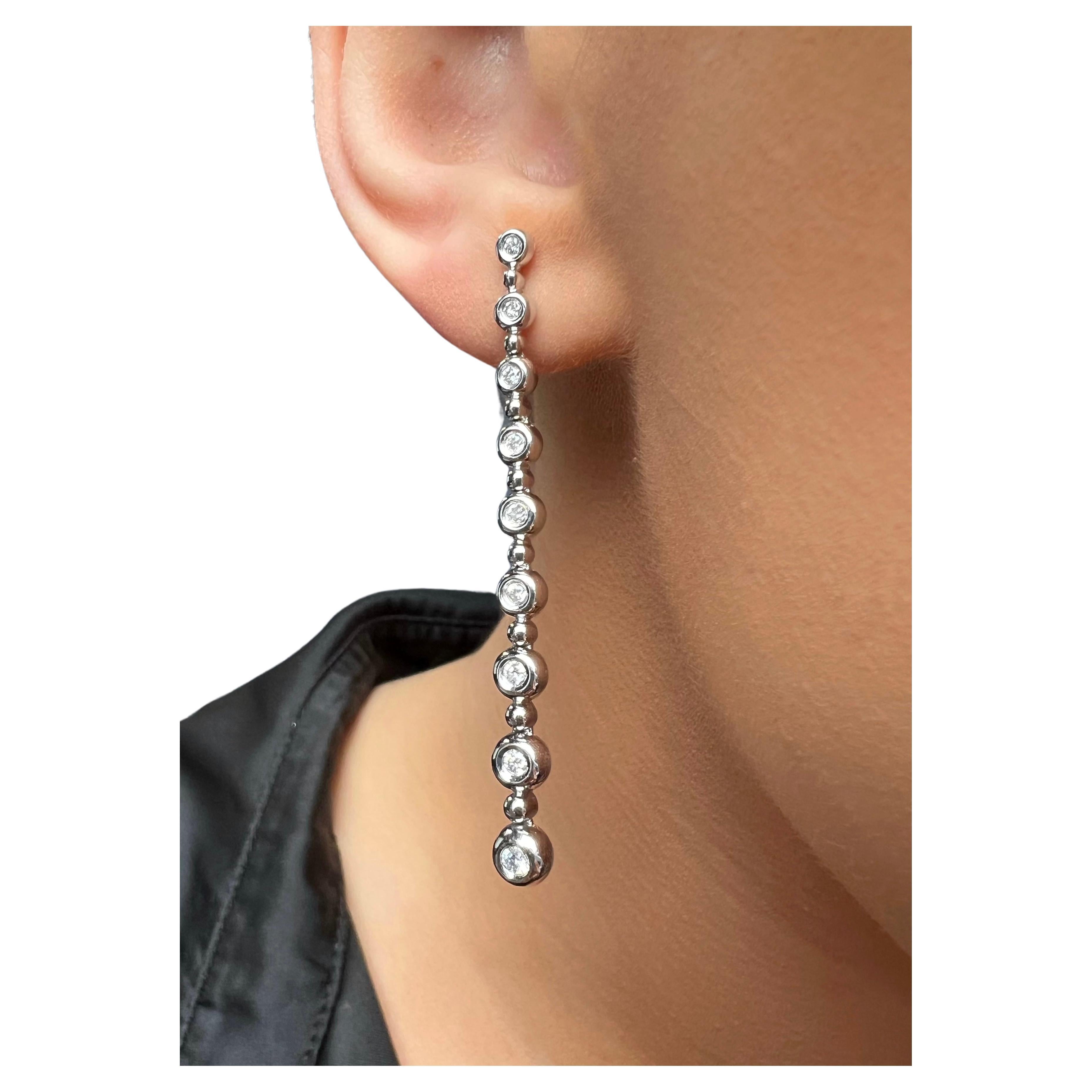 14k White Gold Diamond Bubble Drop Earrings, 'Vintage'