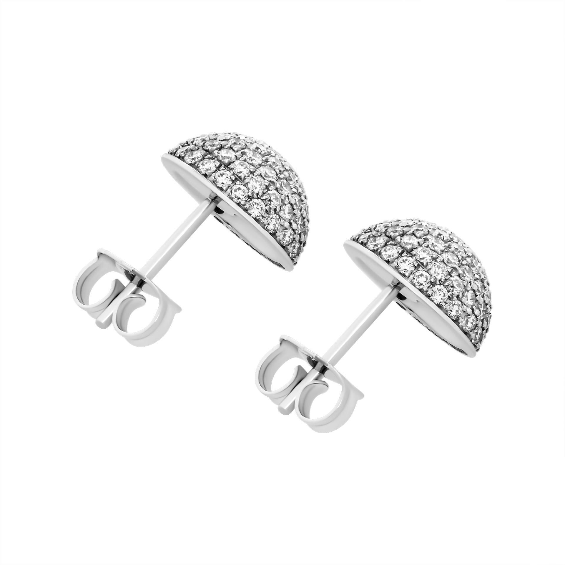 Modern 14K White Gold Diamond Bubble Stud Earrings  For Sale