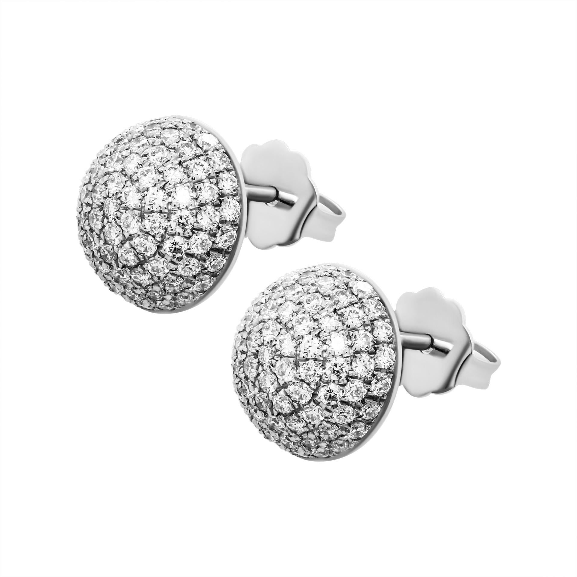 Round Cut 14K White Gold Diamond Bubble Stud Earrings  For Sale