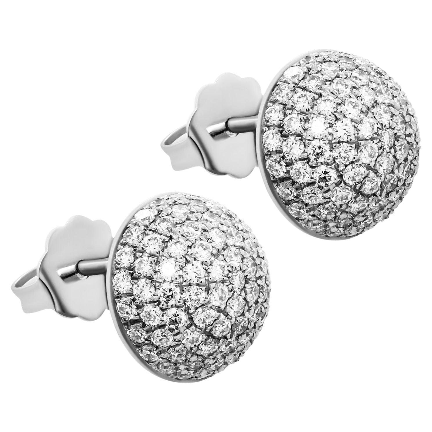 14K White Gold Diamond Bubble Stud Earrings  For Sale