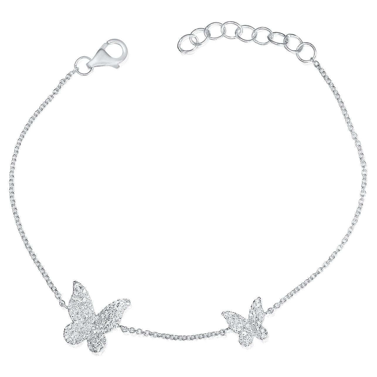 14K White Gold Diamond Butterfly Chain Bracelet for Her For Sale