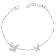 14K White Gold Diamond Butterfly Chain Bracelet for Her