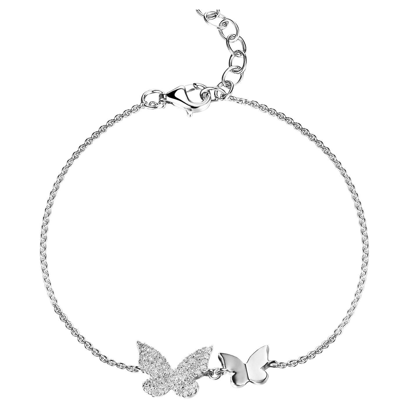 14K White Gold Diamond Butterfly Chain Bracelet for Her