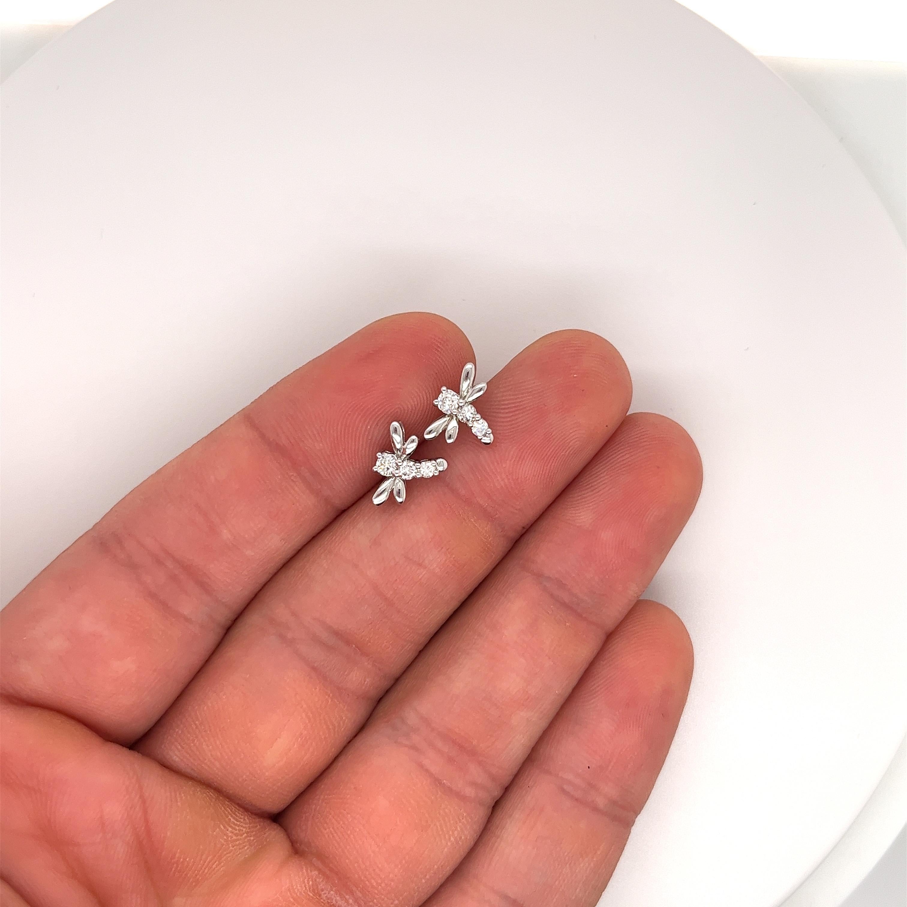 Modern 14K White Gold Diamond Dragonfly Shape Stud Earrings  For Sale
