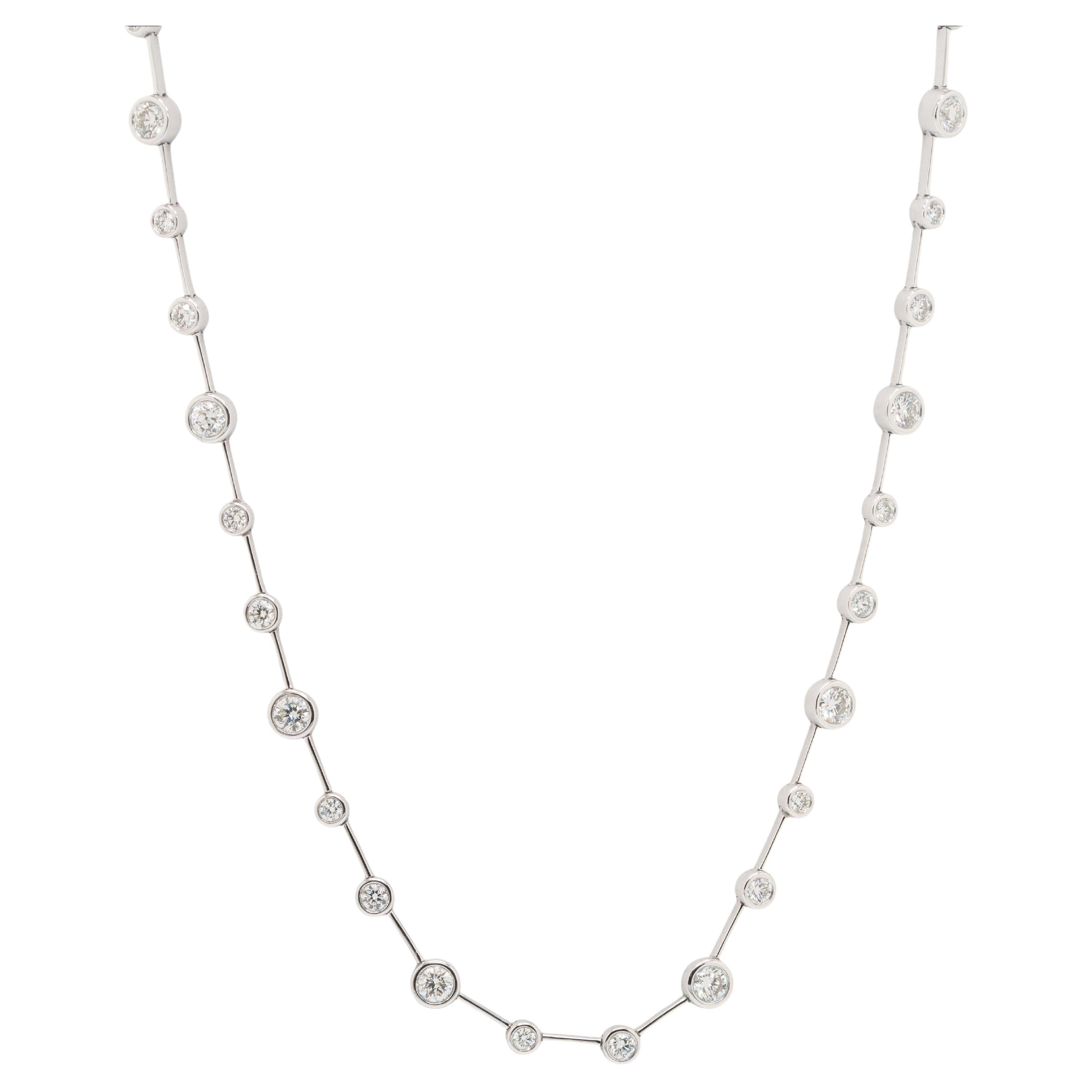 14k White Gold Diamond By-The-Yard Bezel Necklace