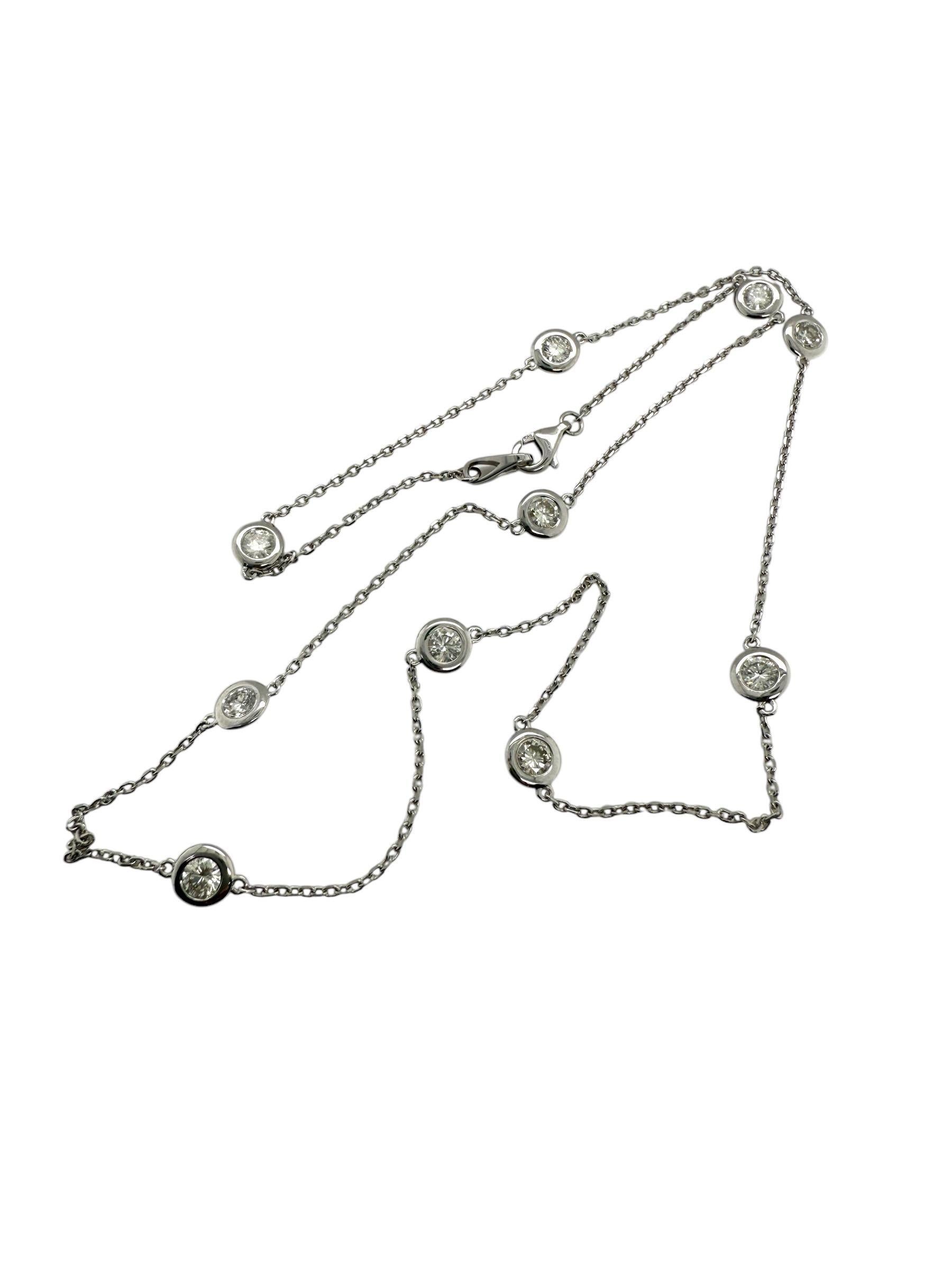 Contemporary 14K White Gold Diamond By The Yard Necklace 1.5 Carats For Sale