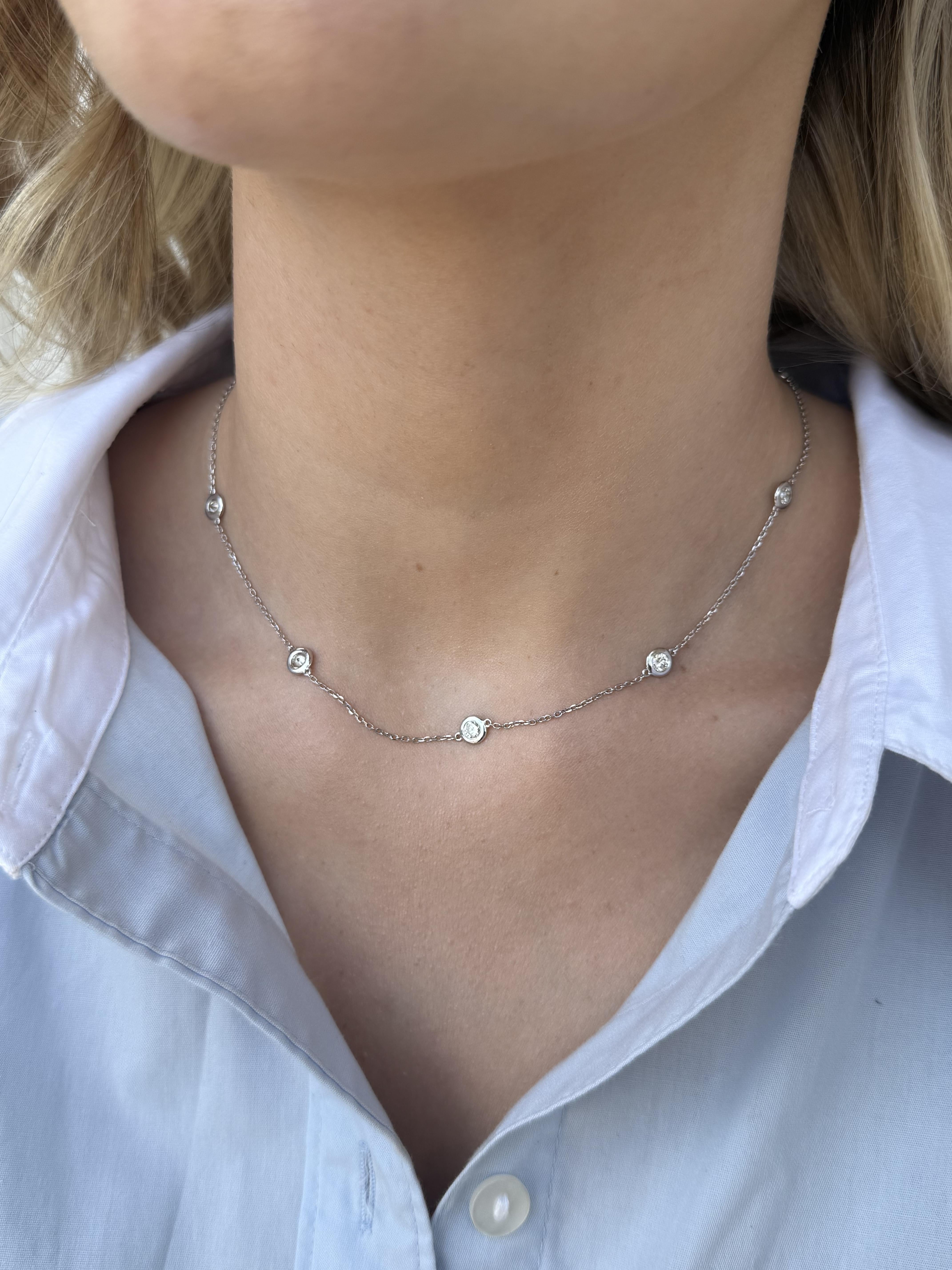 Contemporary 14K White Gold Diamond By The Yard Necklace 1.5 Carats For Sale