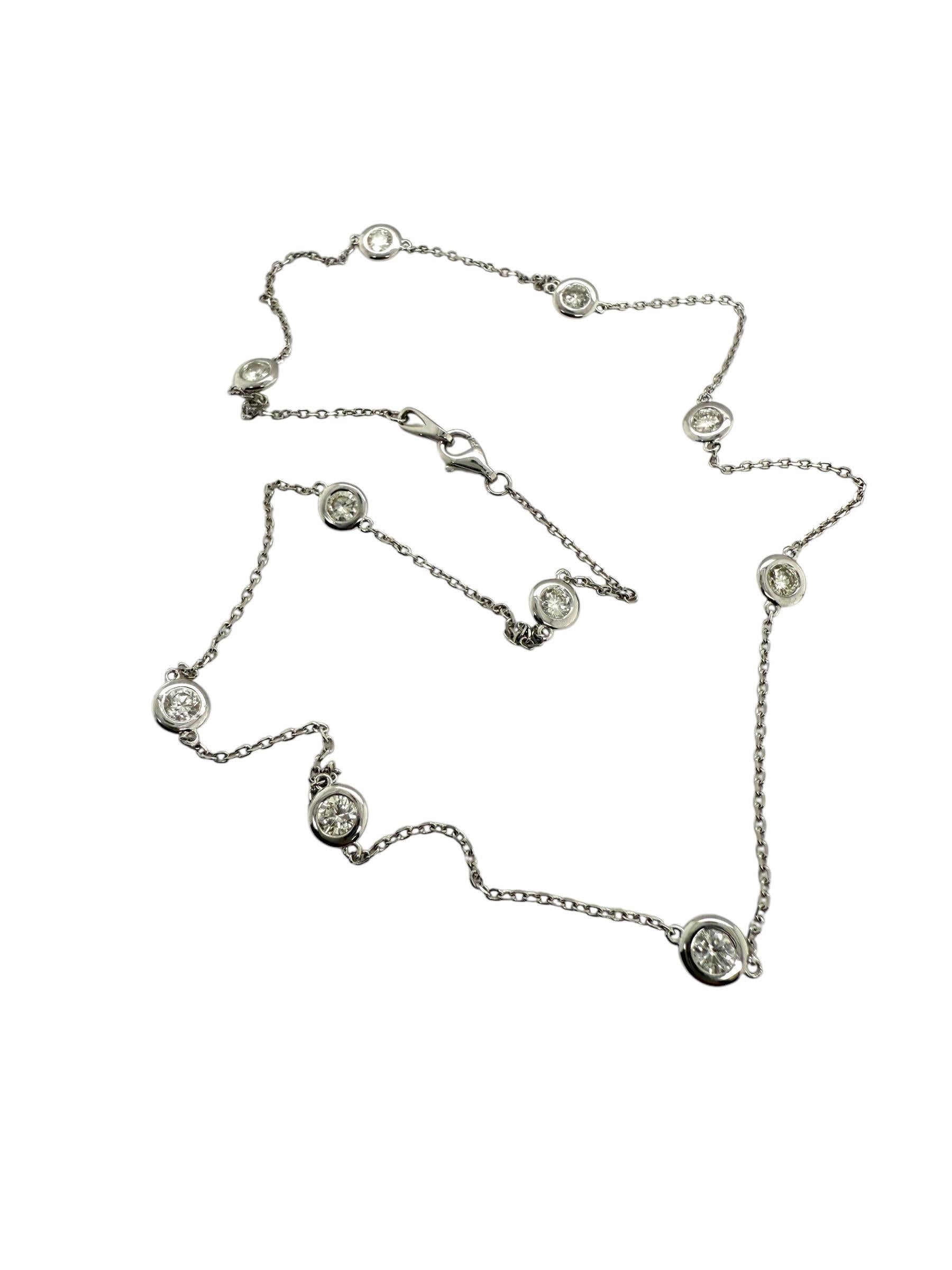 Brilliant Cut 14K White Gold Diamond By The Yard Necklace 1.5 Carats For Sale