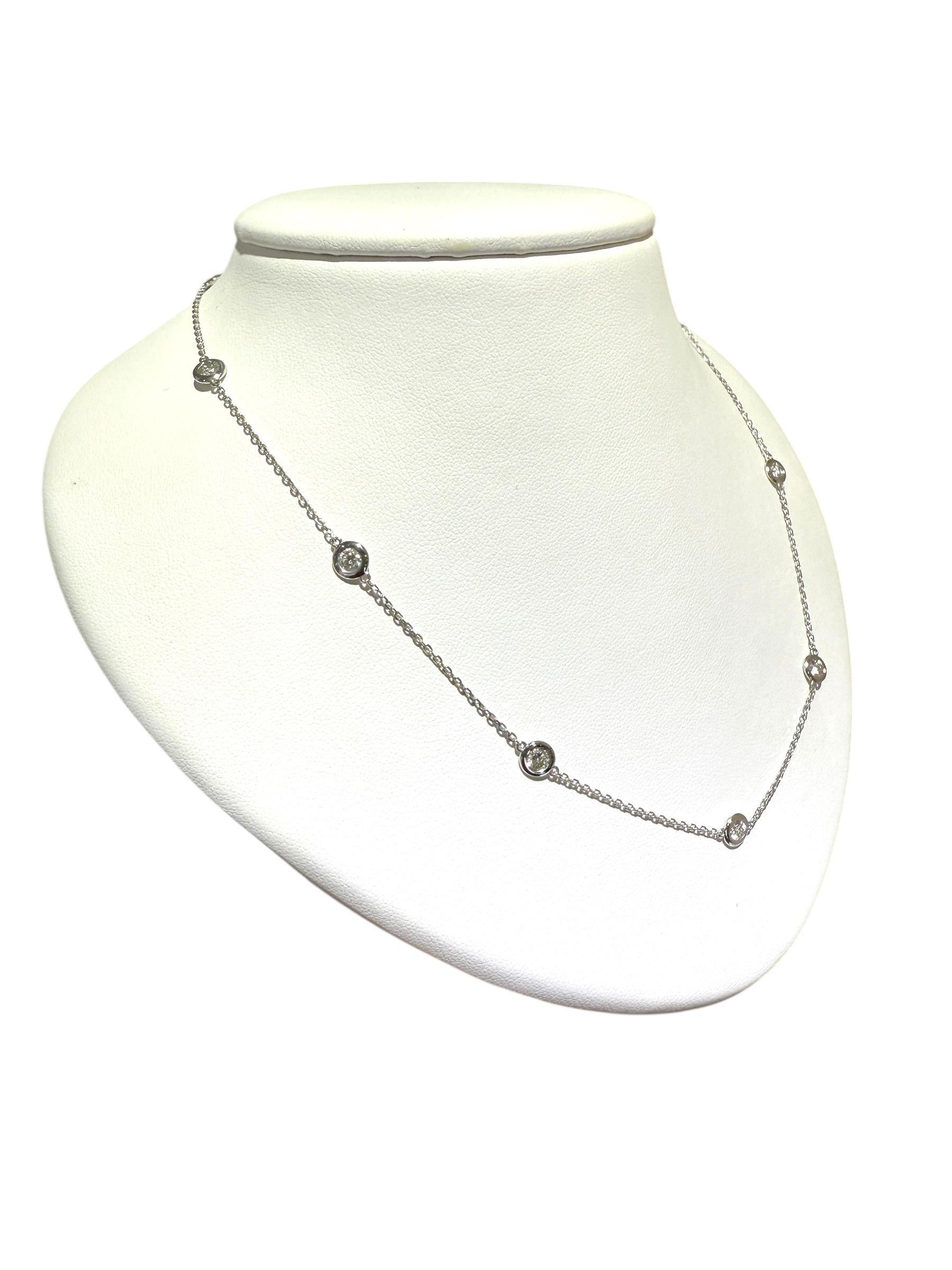 Women's 14K White Gold Diamond By The Yard Necklace 1.5 Carats For Sale