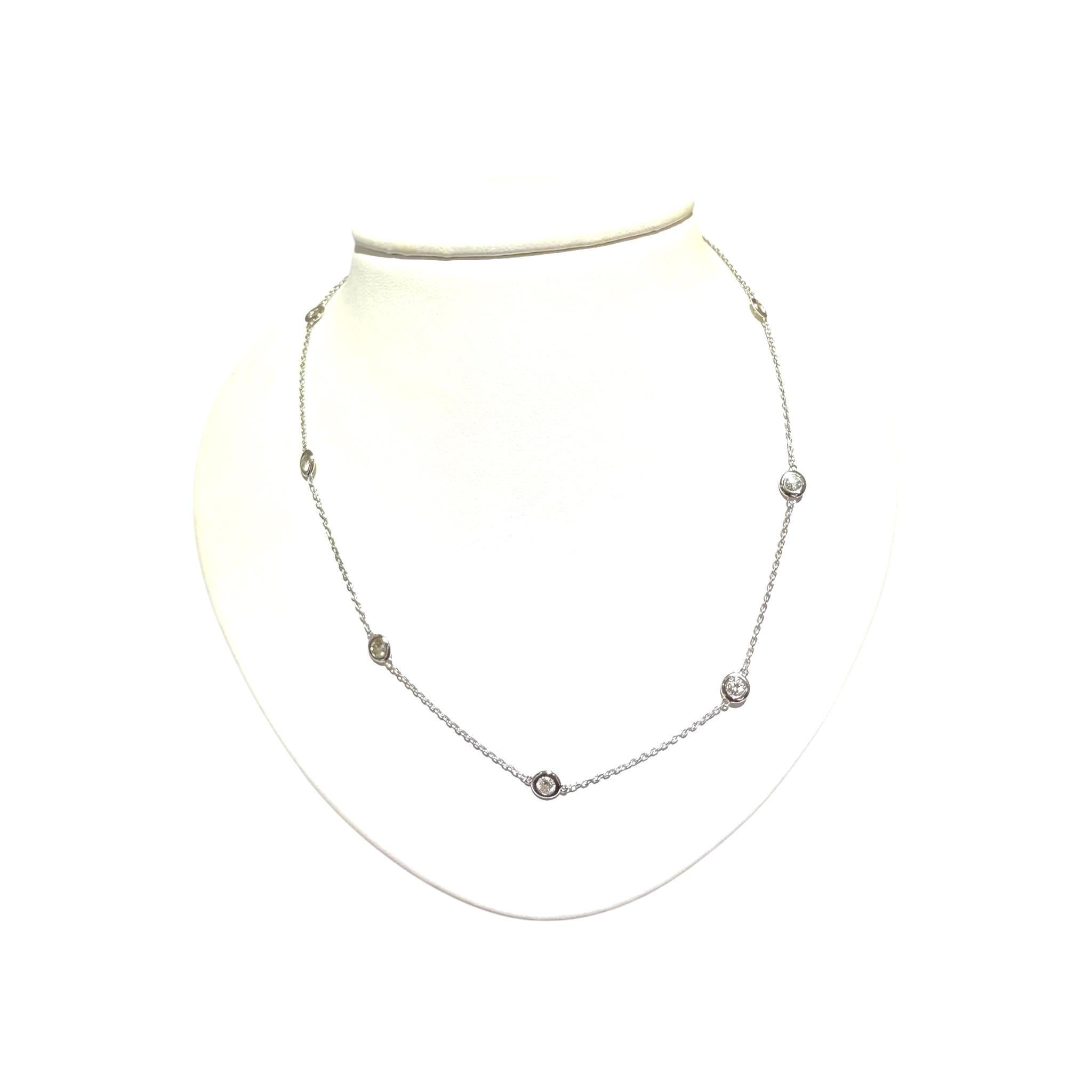 Women's 14K White Gold Diamond By The Yard Necklace 1.5 Carats For Sale