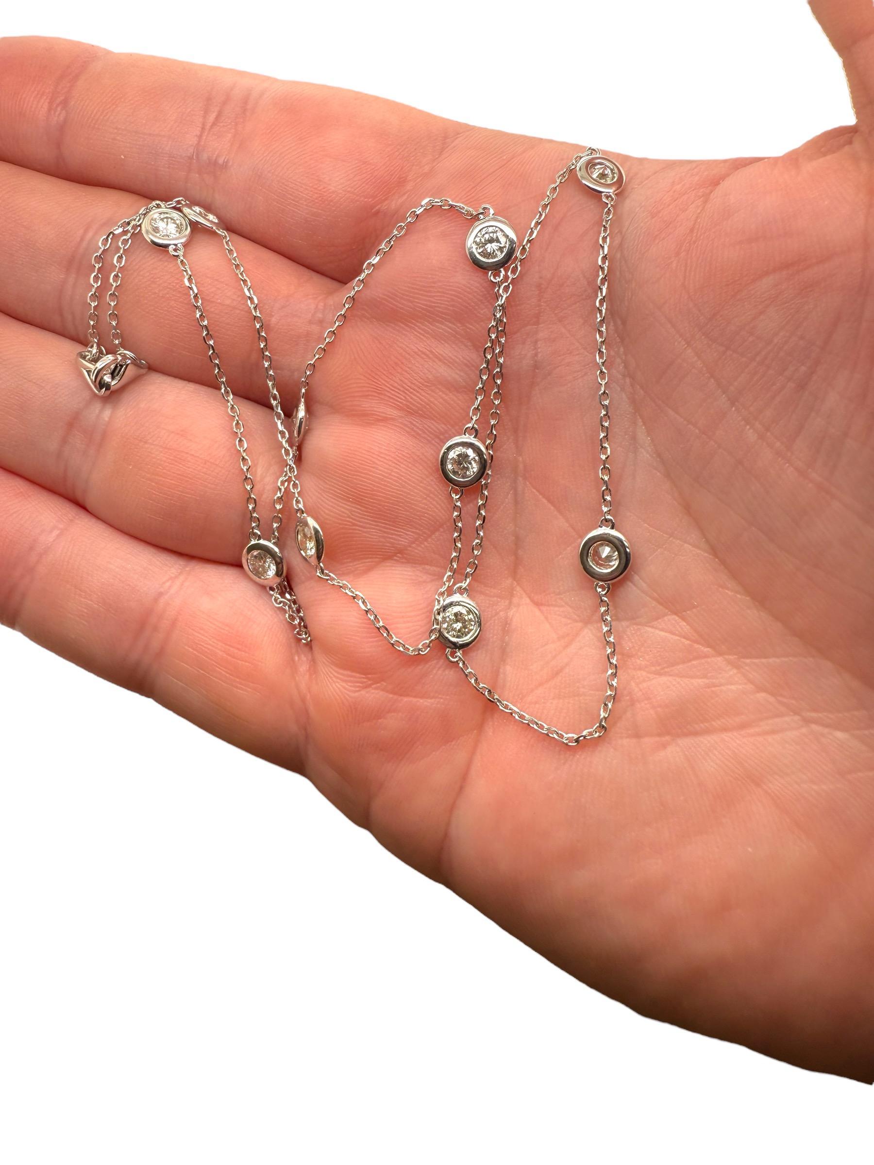 14K White Gold Diamond By The Yard Necklace 1.5 Carats For Sale 1