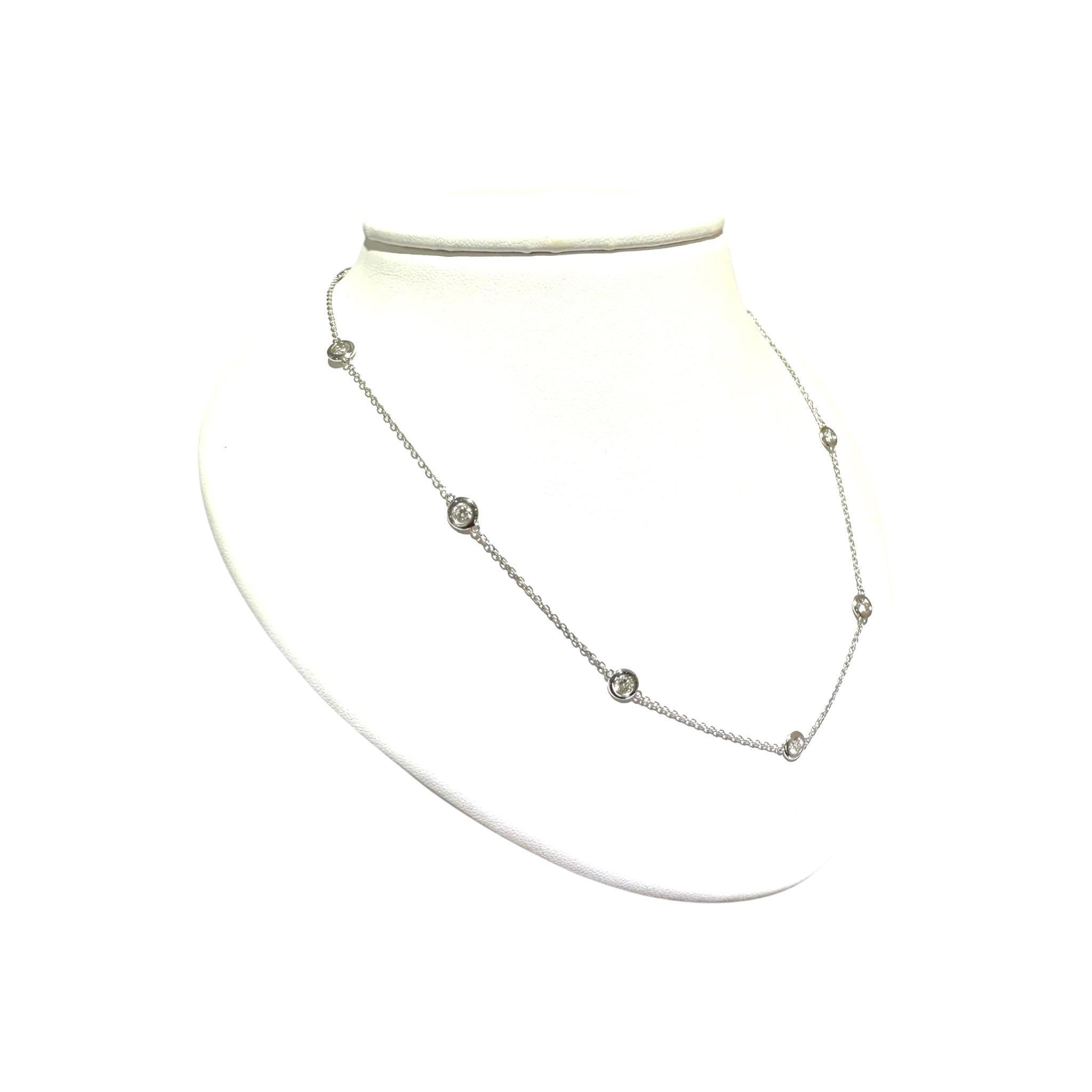 14K White Gold Diamond By The Yard Necklace 1.5 Carats For Sale 1