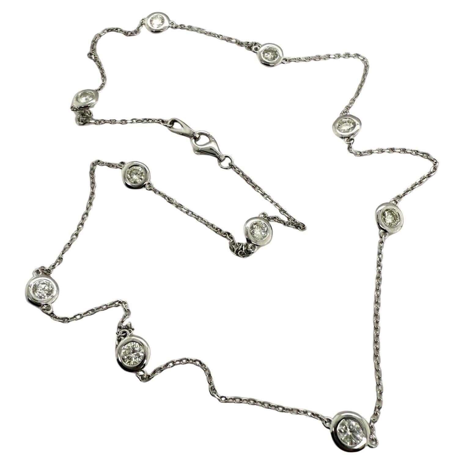 14K White Gold Diamond By The Yard Necklace 1.5 Carats