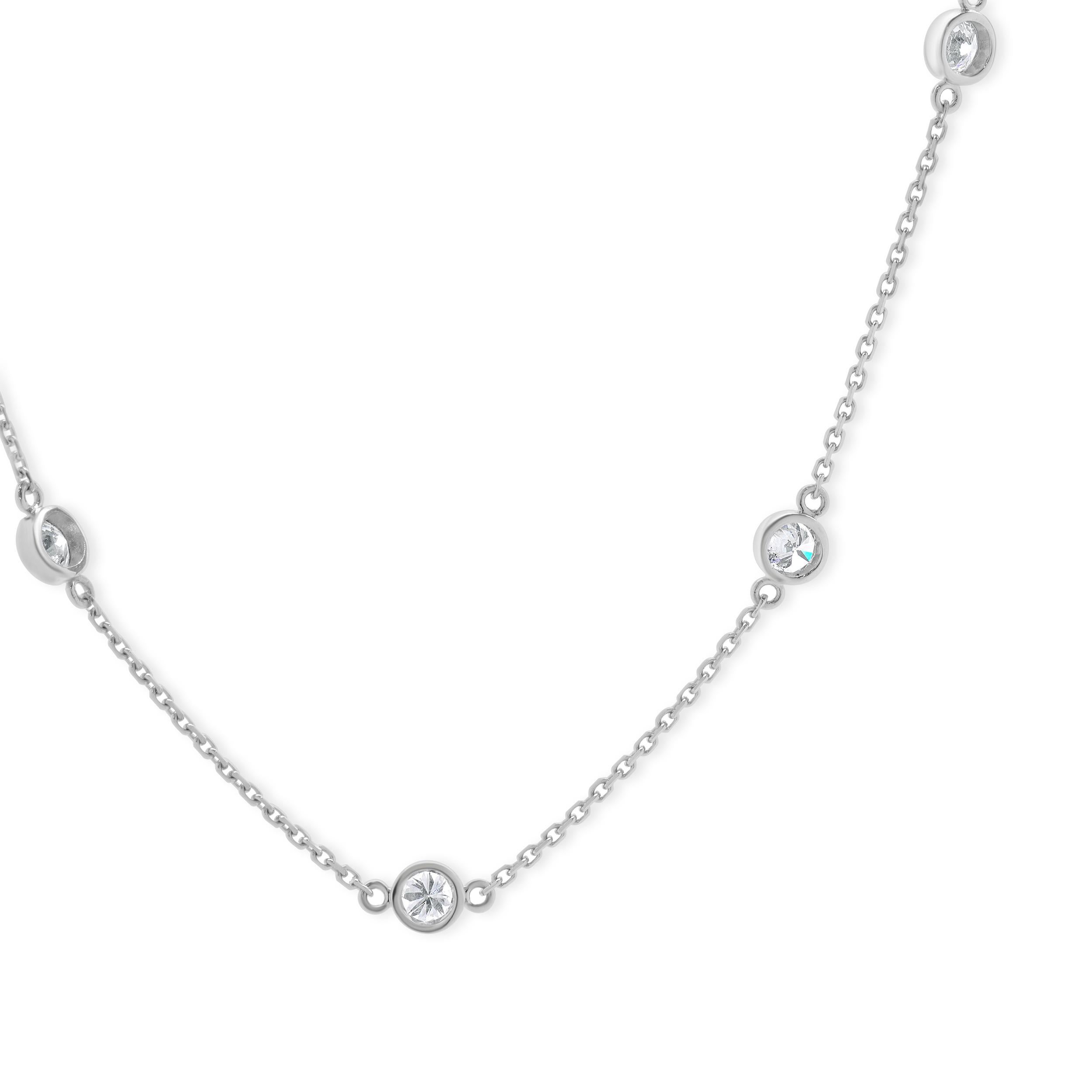 Designer: custom
Material: 14K white gold
Diamonds: 8 round brilliant Diamonds= 1.20cttw
Color: G-H
Clarity:VS-SI1
Dimensions: necklace measures 18-inches in length 
Weight: 3.72 grams
