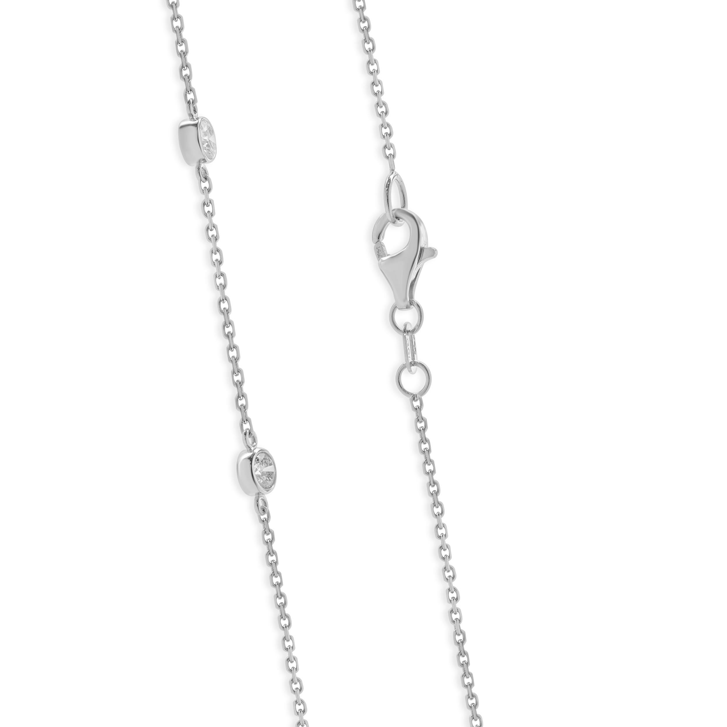 Round Cut 14k White Gold Diamond By The Yard Necklace For Sale