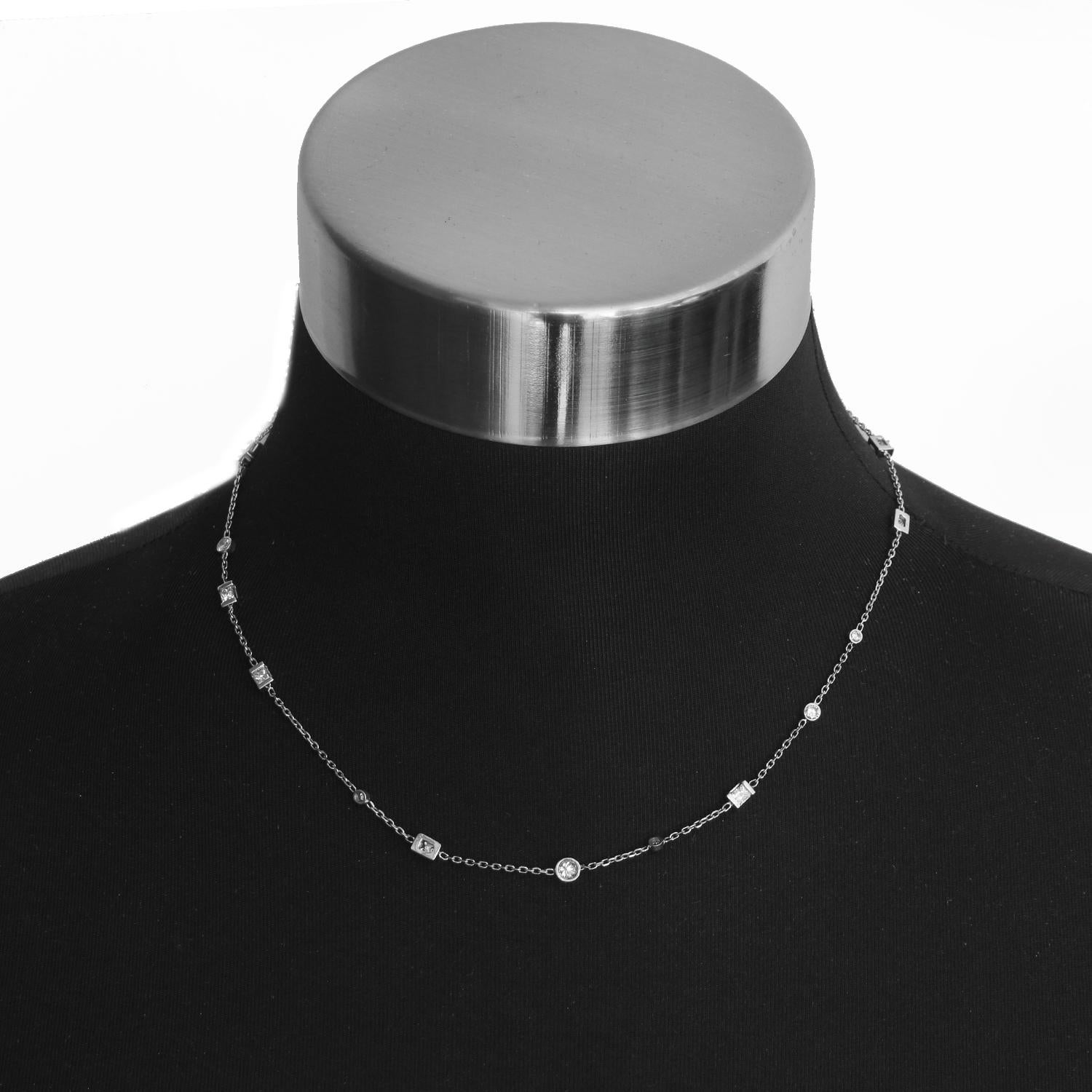 Women's 14k White Gold Diamond by the Yard Necklace For Sale