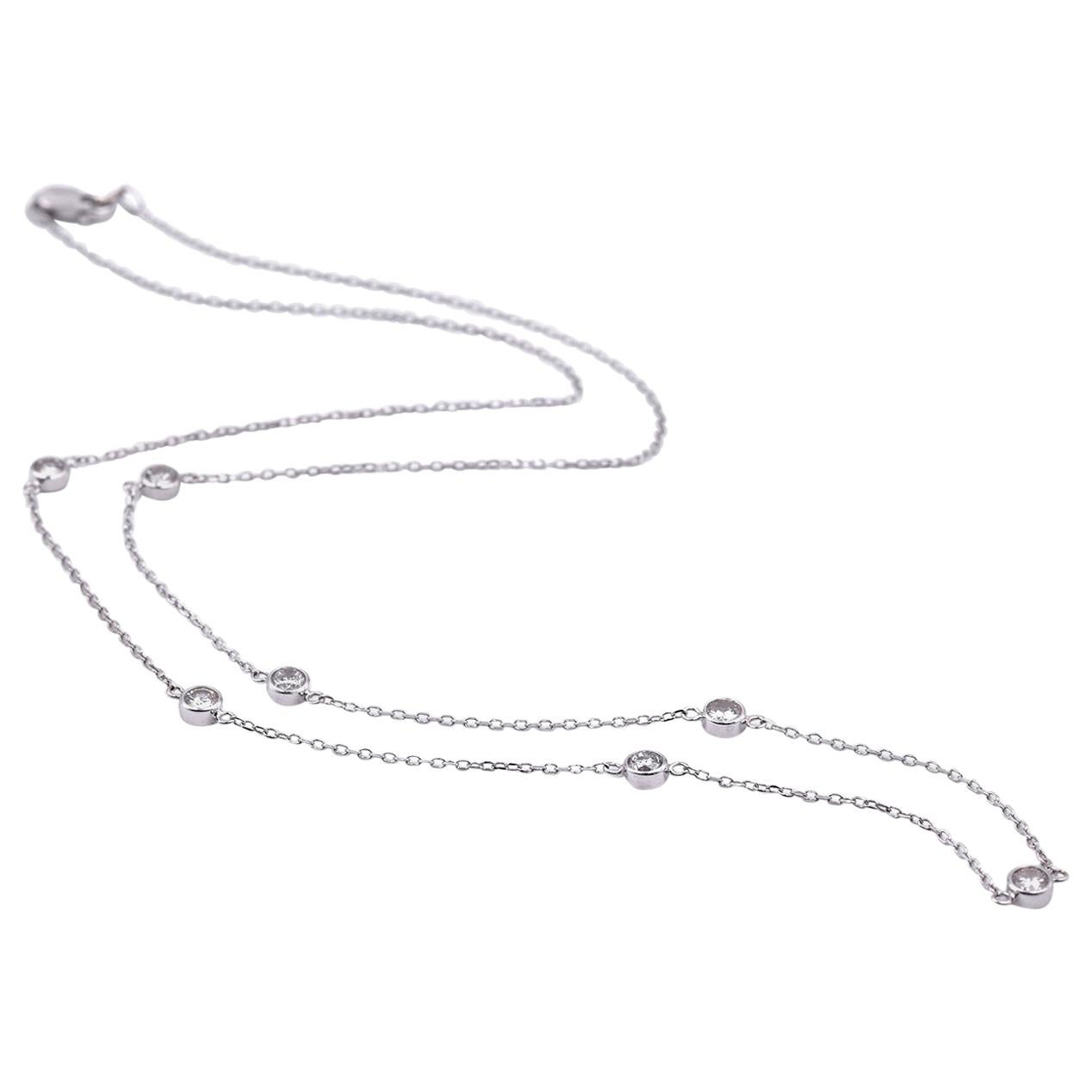 14 Karat White Gold Diamond by the Yard Necklace