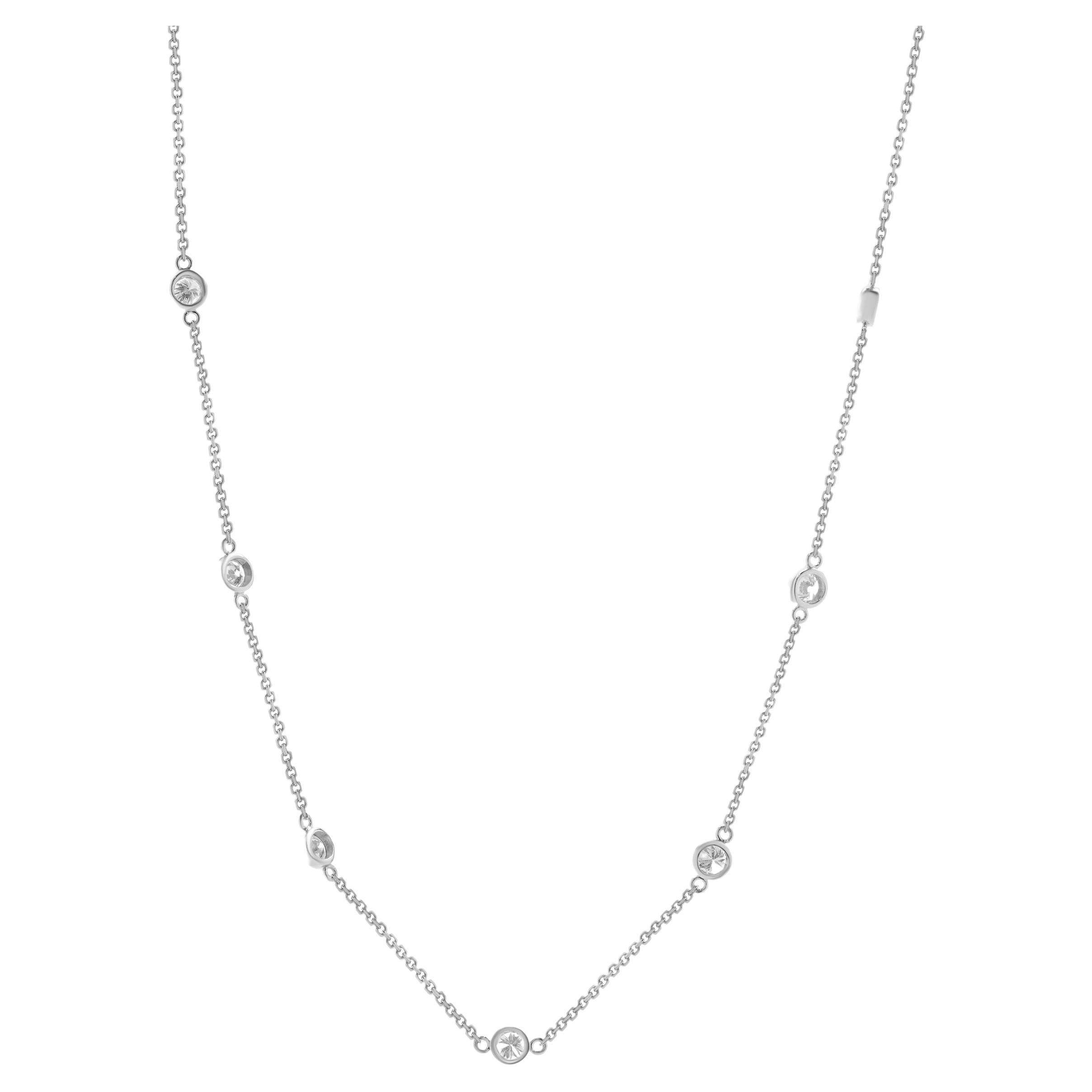 14k White Gold Diamond By The Yard Necklace For Sale