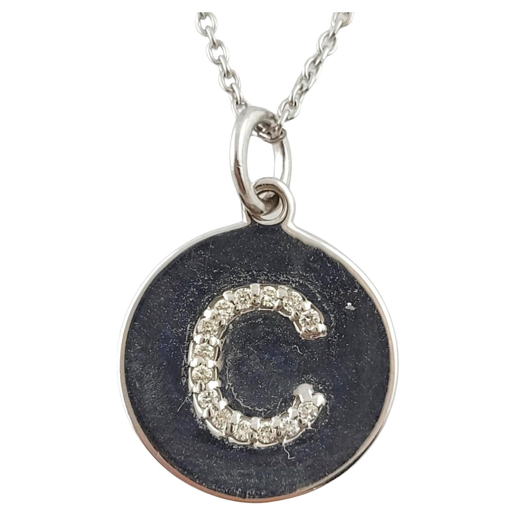 14K White Gold Diamond "C" Initial Circle Pendant Necklace #18094