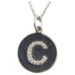 14K White Gold Diamond "C" Initial Circle Pendant Necklace #18094