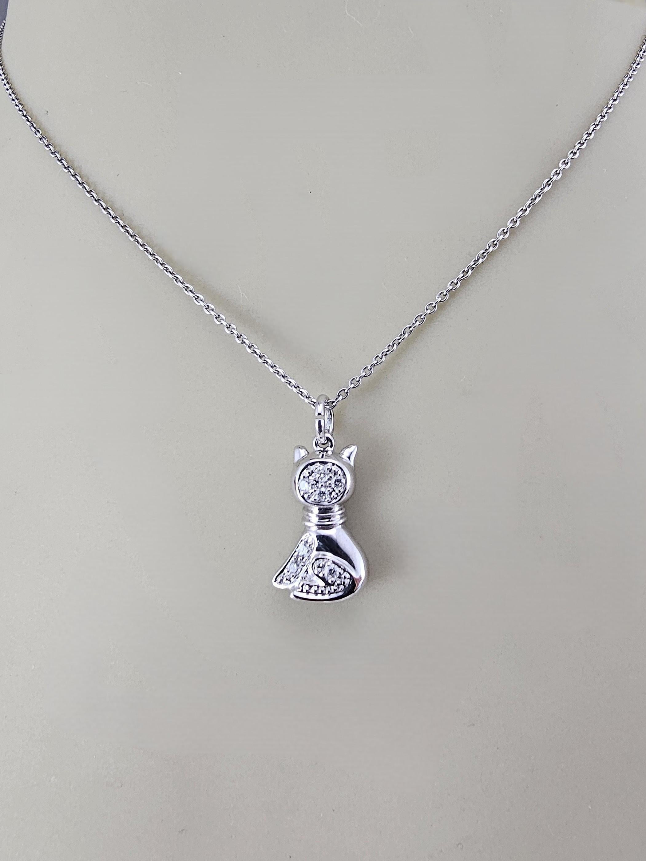 Breloque/pendentif chat en or blanc 14K avec diamant #23866 en vente 2