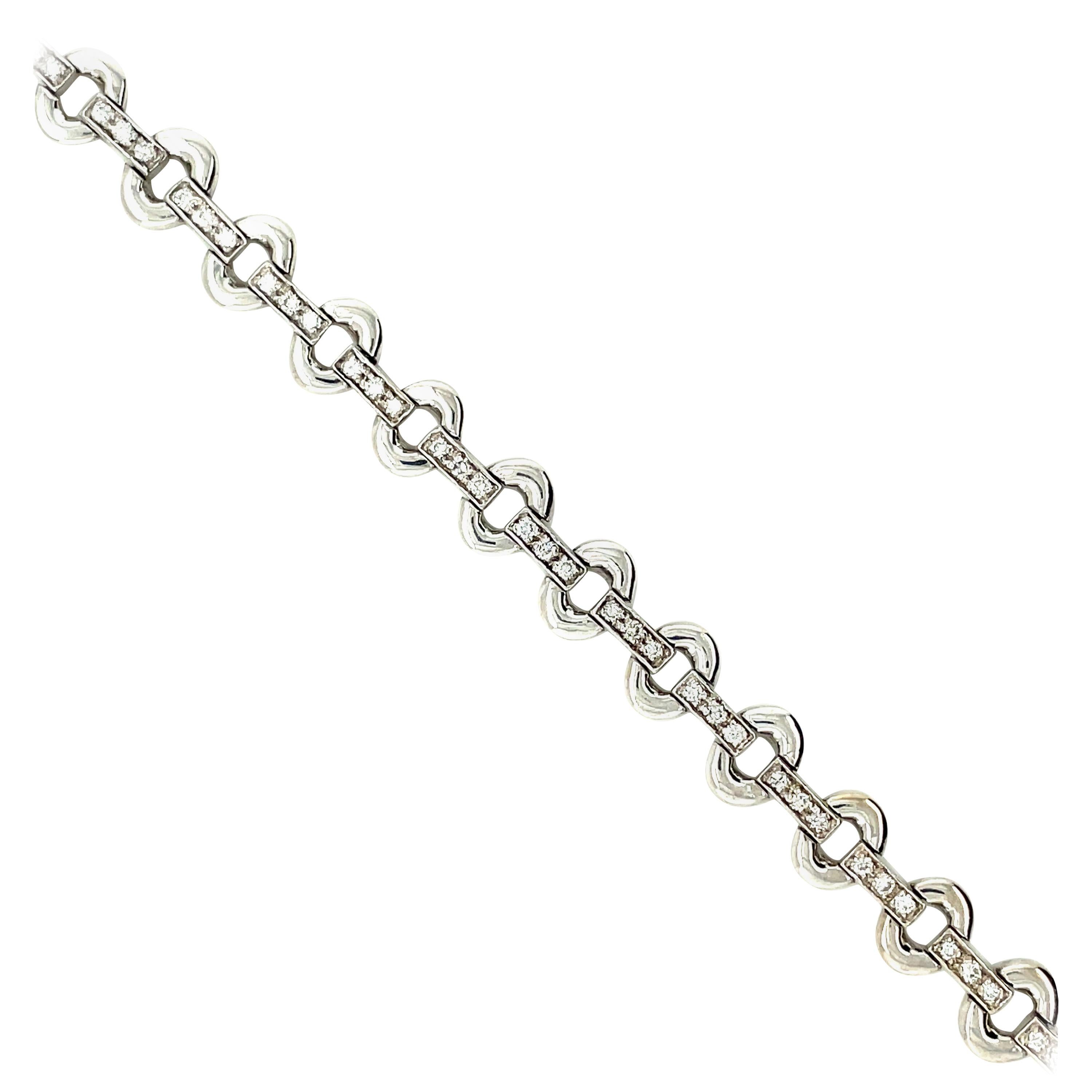 14K White Gold Diamond Chain Bracelet For Sale