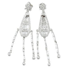 Boucles d'oreilles pendantes chandelier en or blanc 14 carats avec diamants certifiés TCW = 3,00 carats