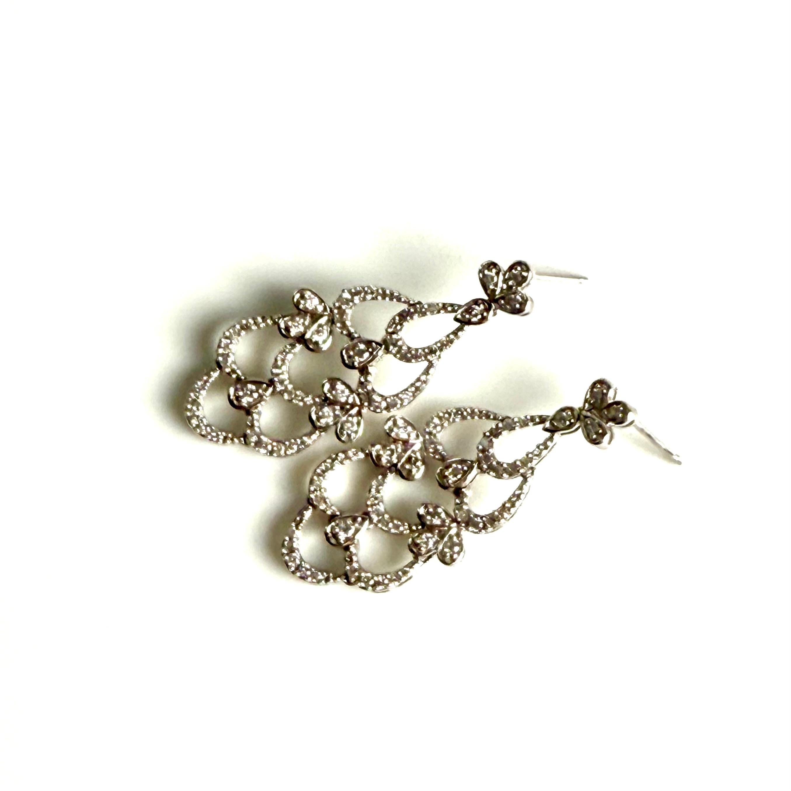 Women's 14K White Gold Diamond Chandelier Earrings 1.12 Carats