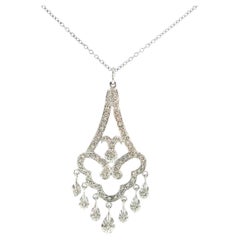 14K White Gold Chandelier Necklace with 68 Diamonds, 0.34 Carats