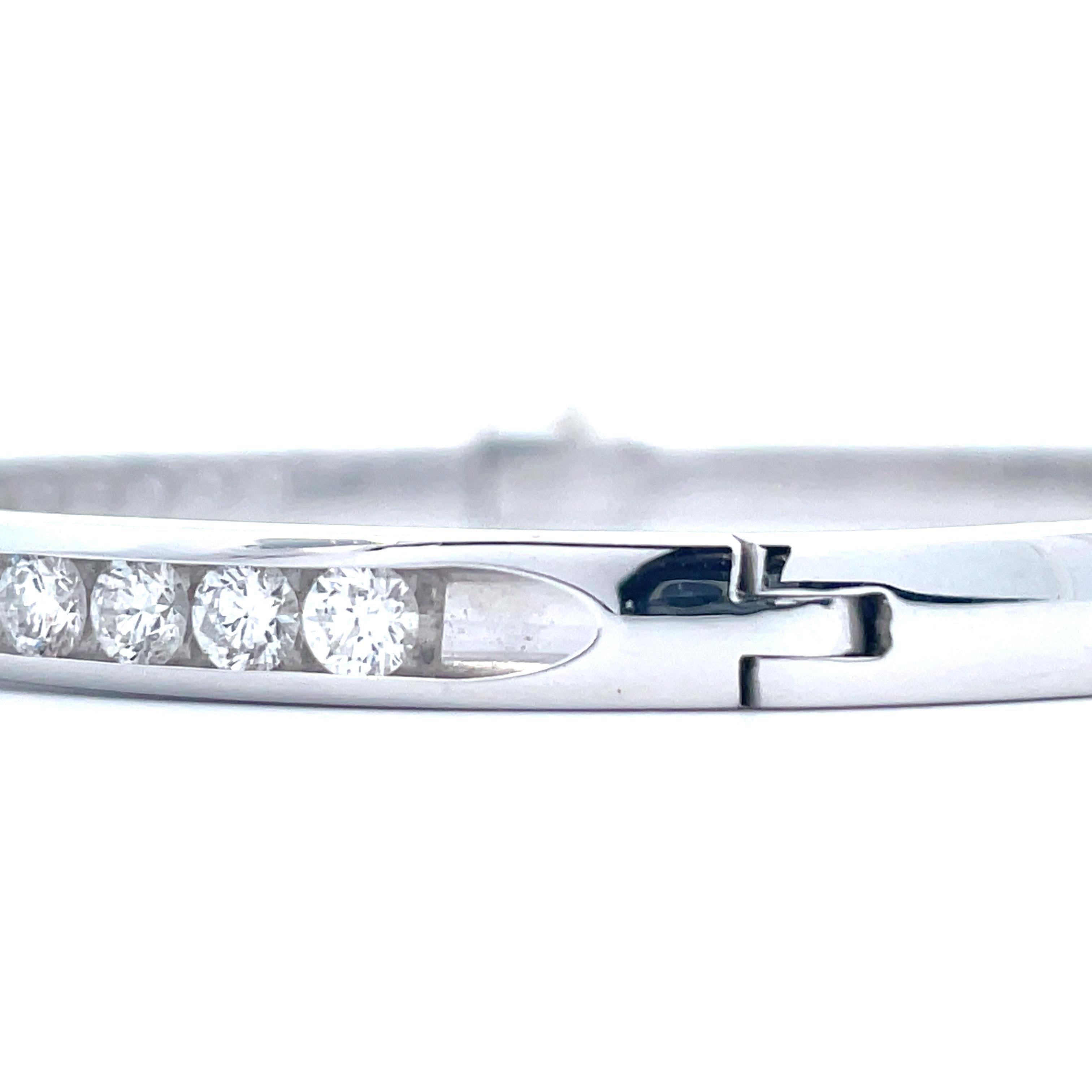 Round Cut 14K White Gold Diamond Channel Set Bangle 4.5mm For Sale