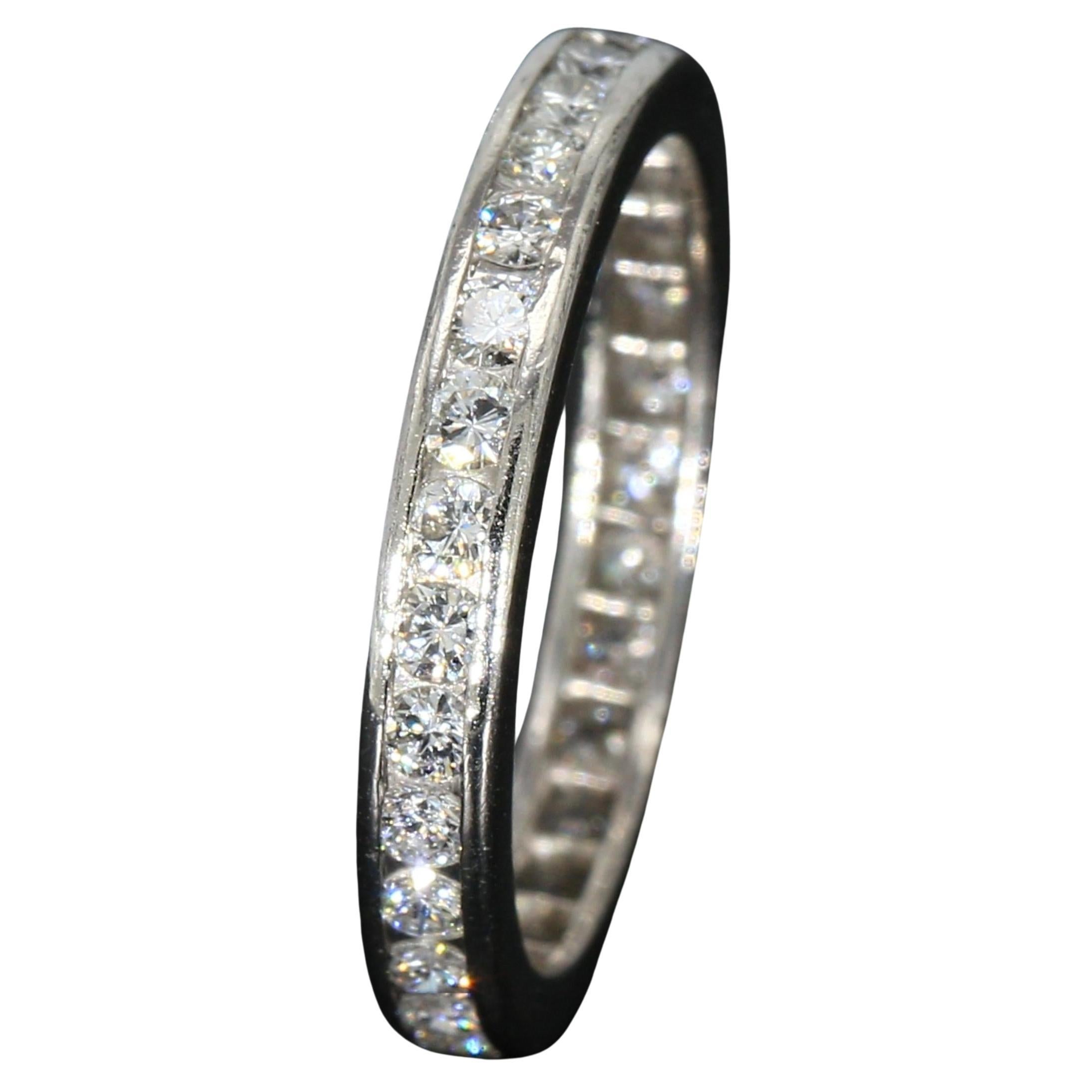 14k White Gold Diamond Channel Set Eternity Wedding Band - Size 5.5