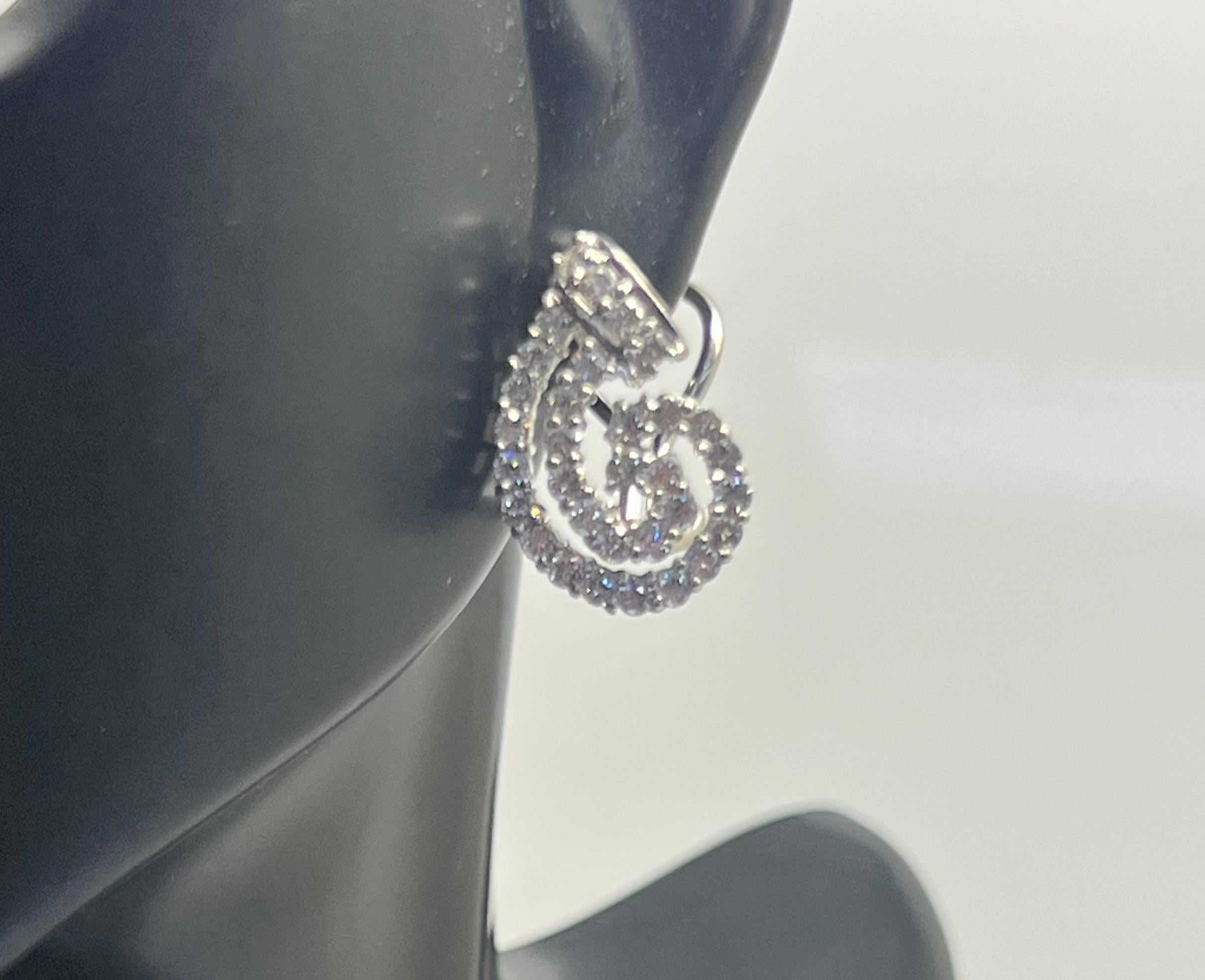 Art Deco 14k White Gold Diamond Channel Swirl Leaver Back Earrings For Sale