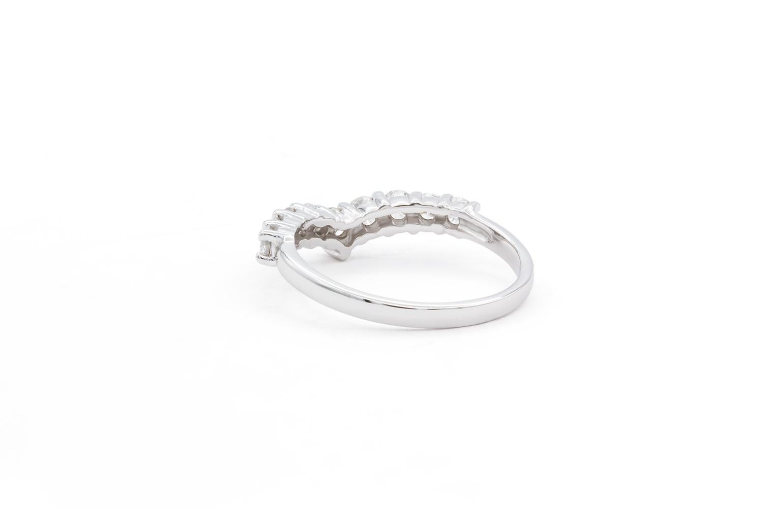 Round Cut 14k White Gold & Diamond Chevron Stacking Ring/Wedding Band 0.50ctw For Sale