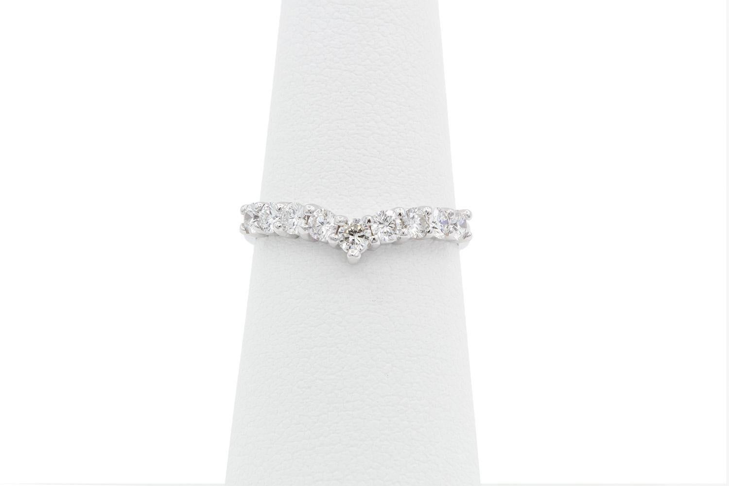 Women's 14k White Gold & Diamond Chevron Stacking Ring/Wedding Band 0.50ctw For Sale